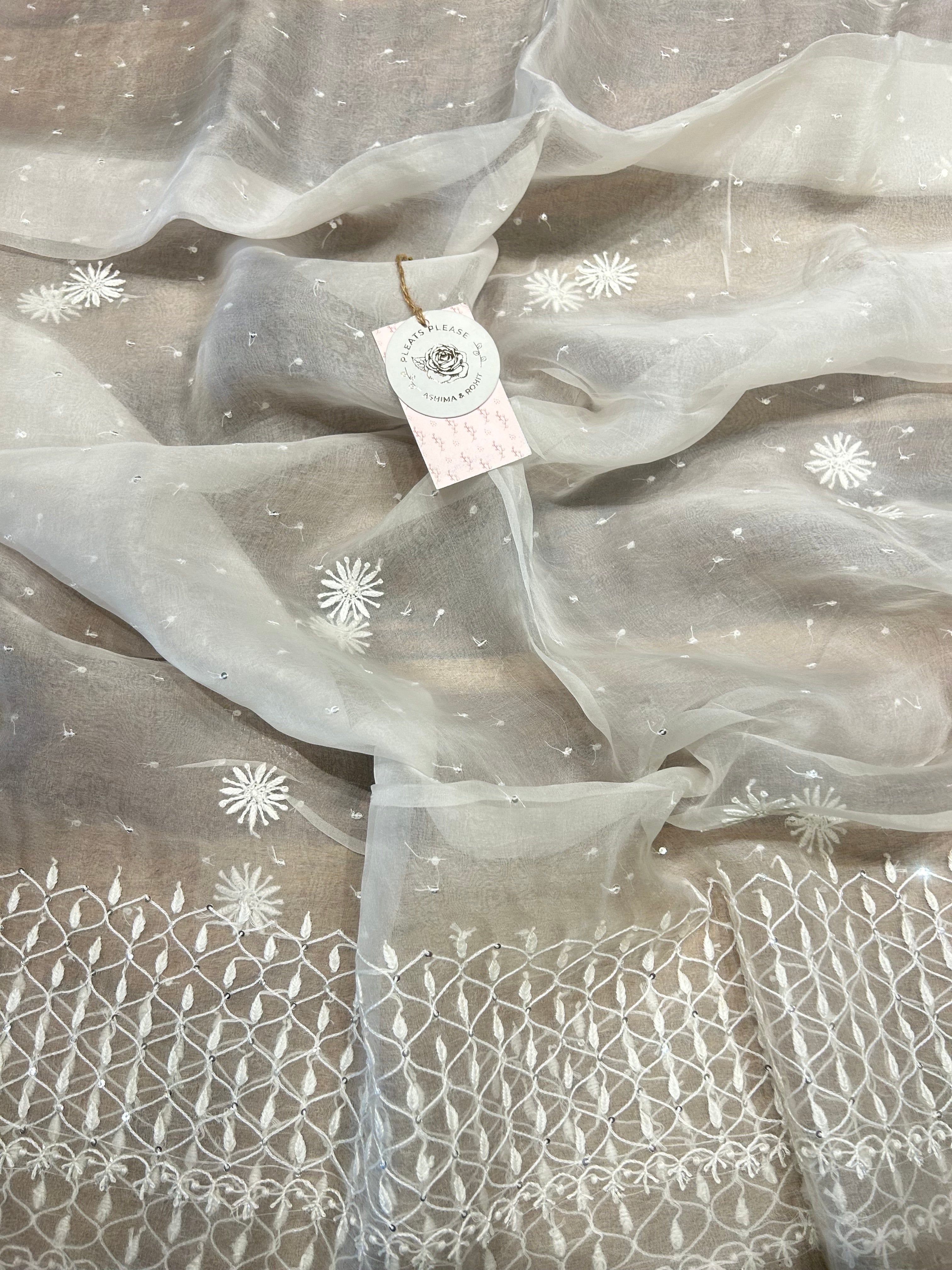 Dyeable Chikankari Organza Kurta & Dupatta set