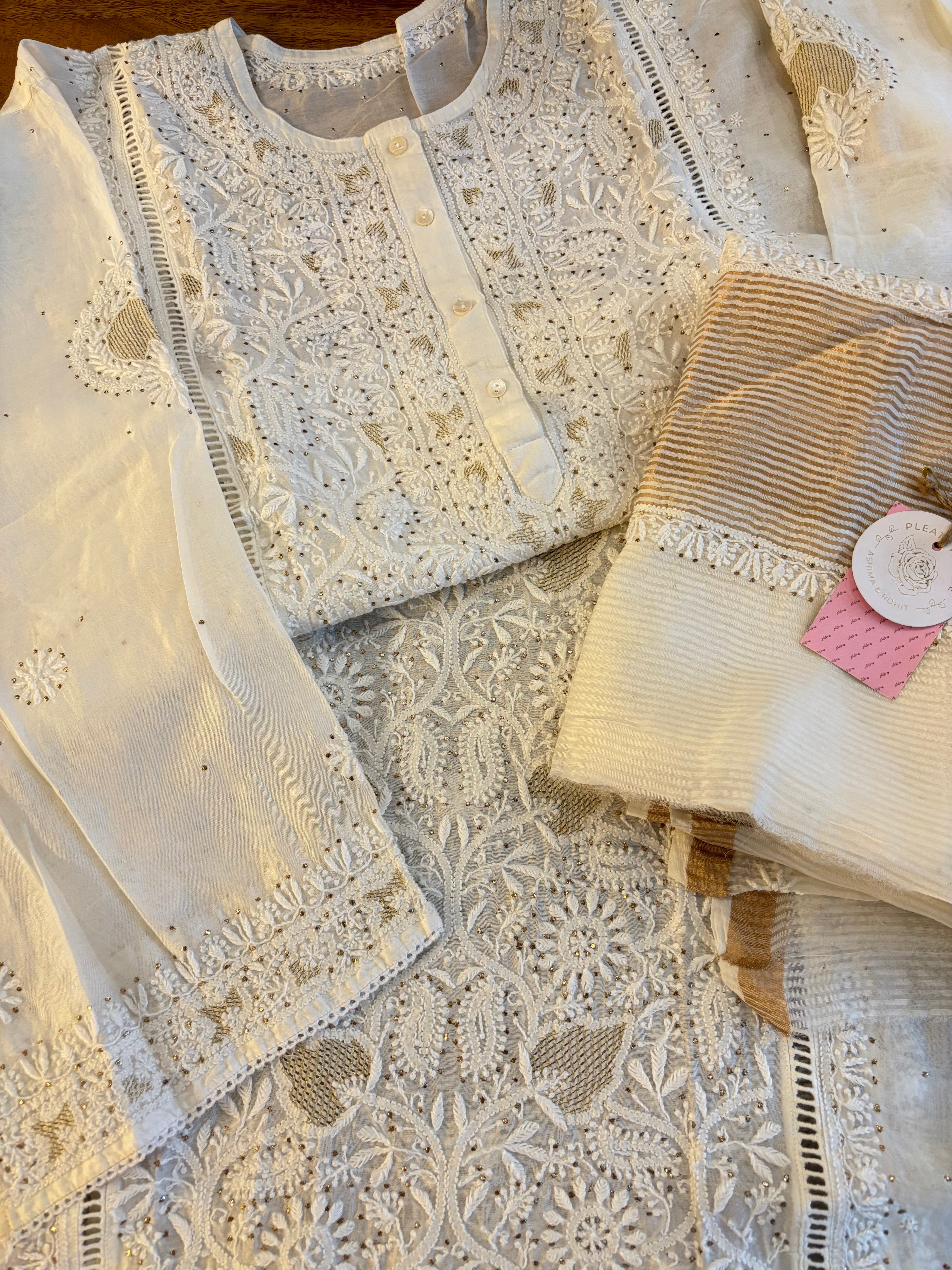 Dyeable Chanderi Chikankari Mukaish Kurta & Dupatta