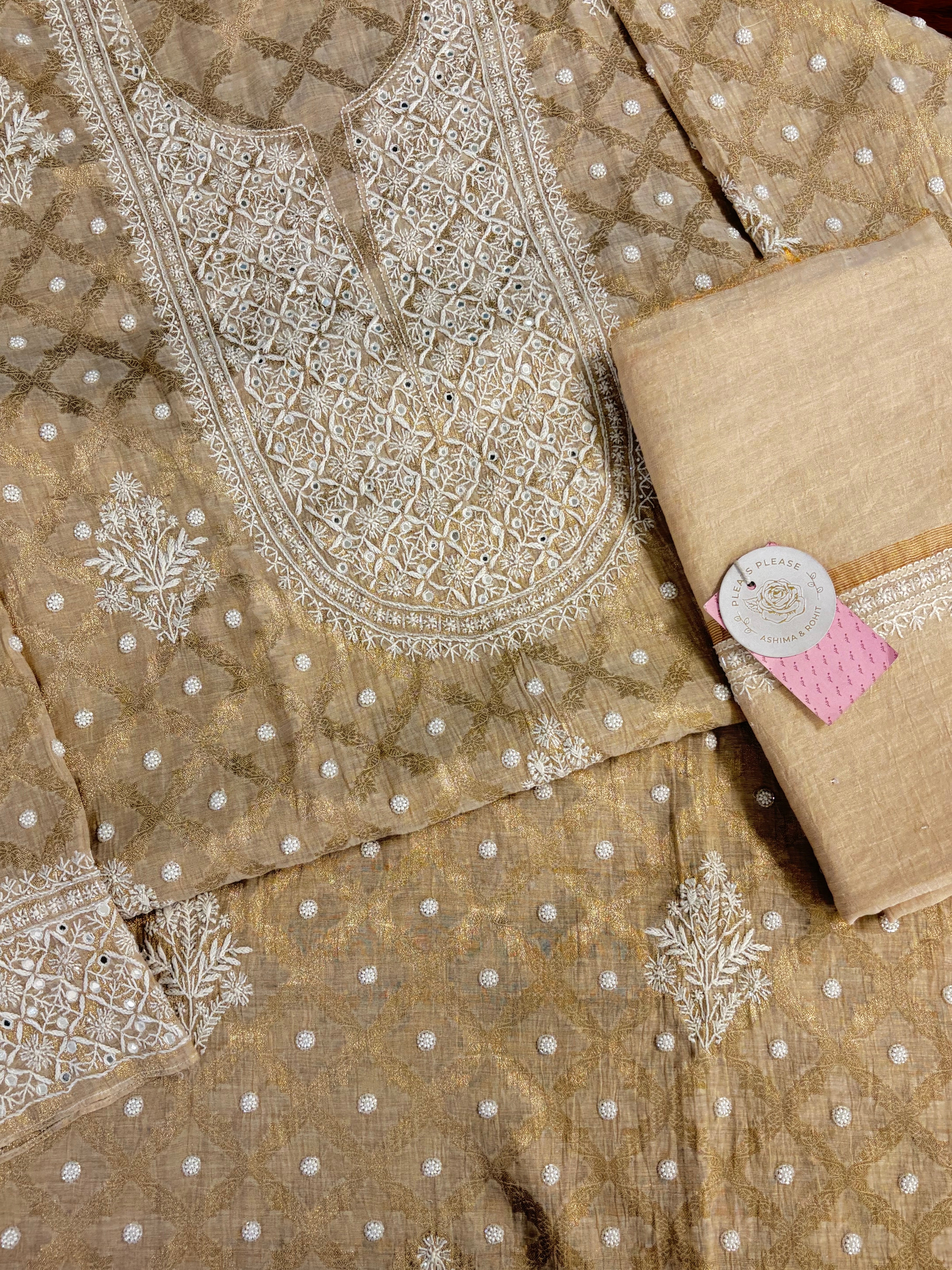 Dyeable Pure Tissue Chikankari Kurta & Dupatta