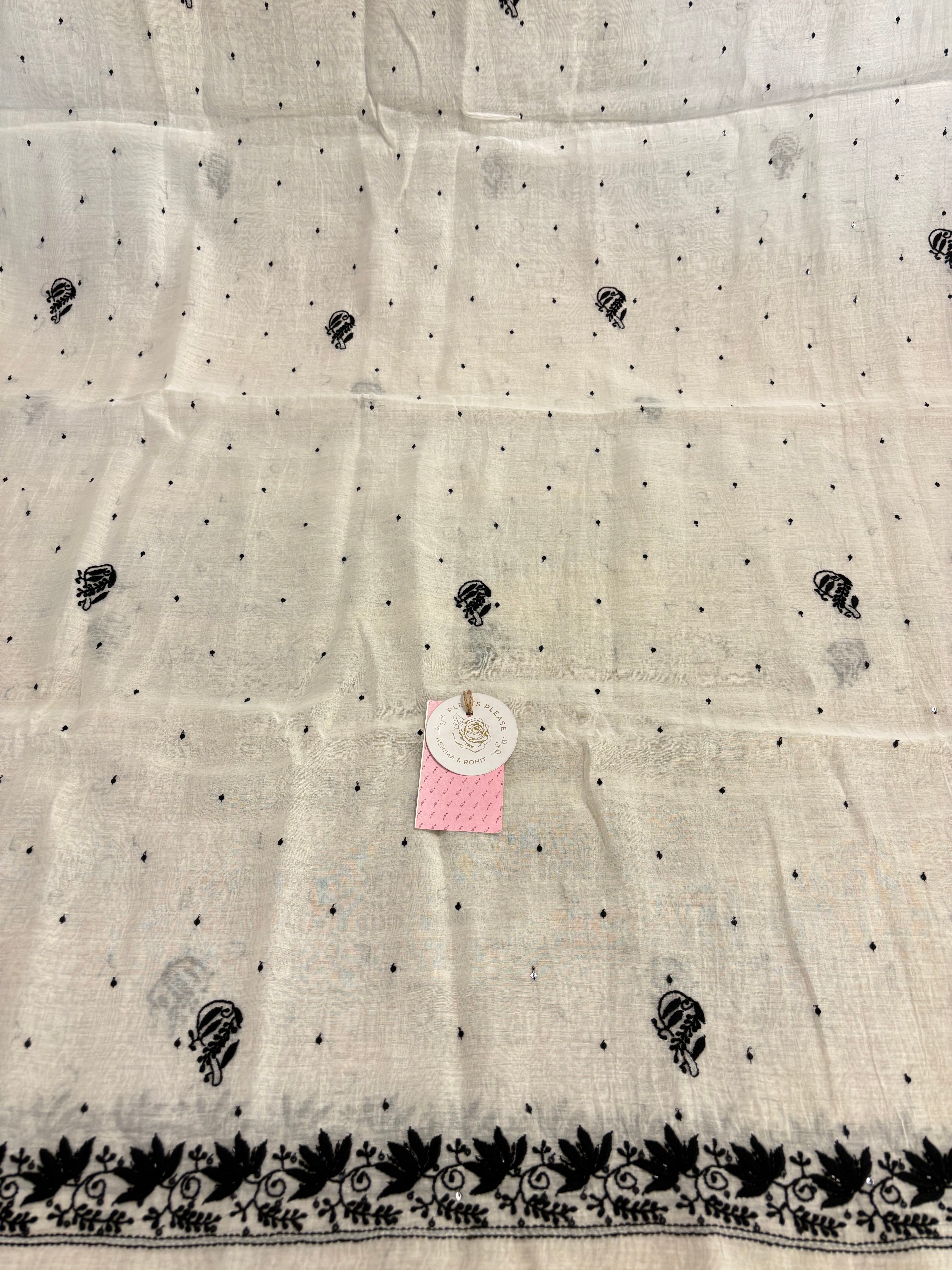 Dyeable Chanderi Black & White Chikankari Kurta & Dupatta