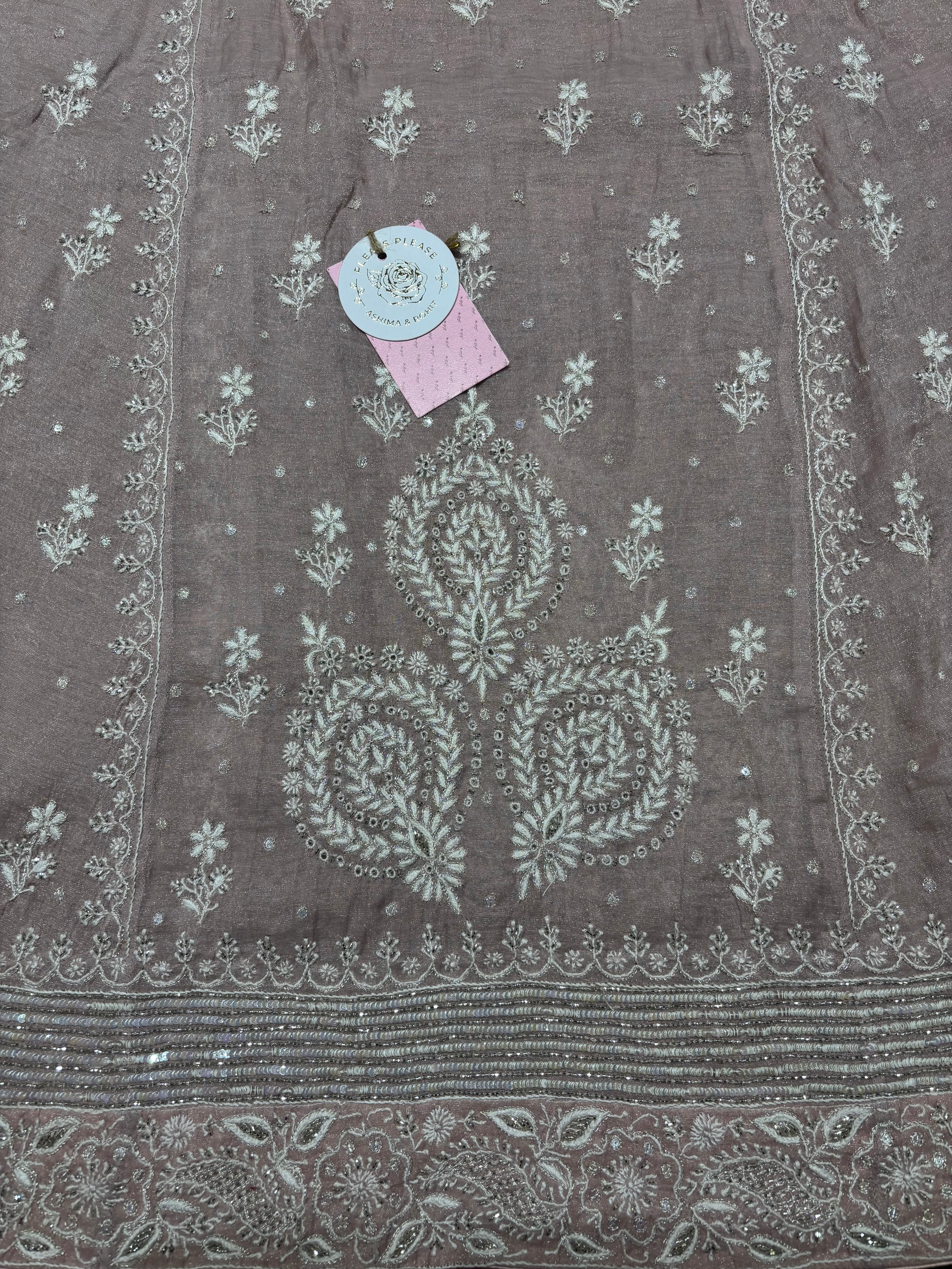 Lilac Pure & Premium Silver Tissue Chikankari Anarkali & Dupatta Set