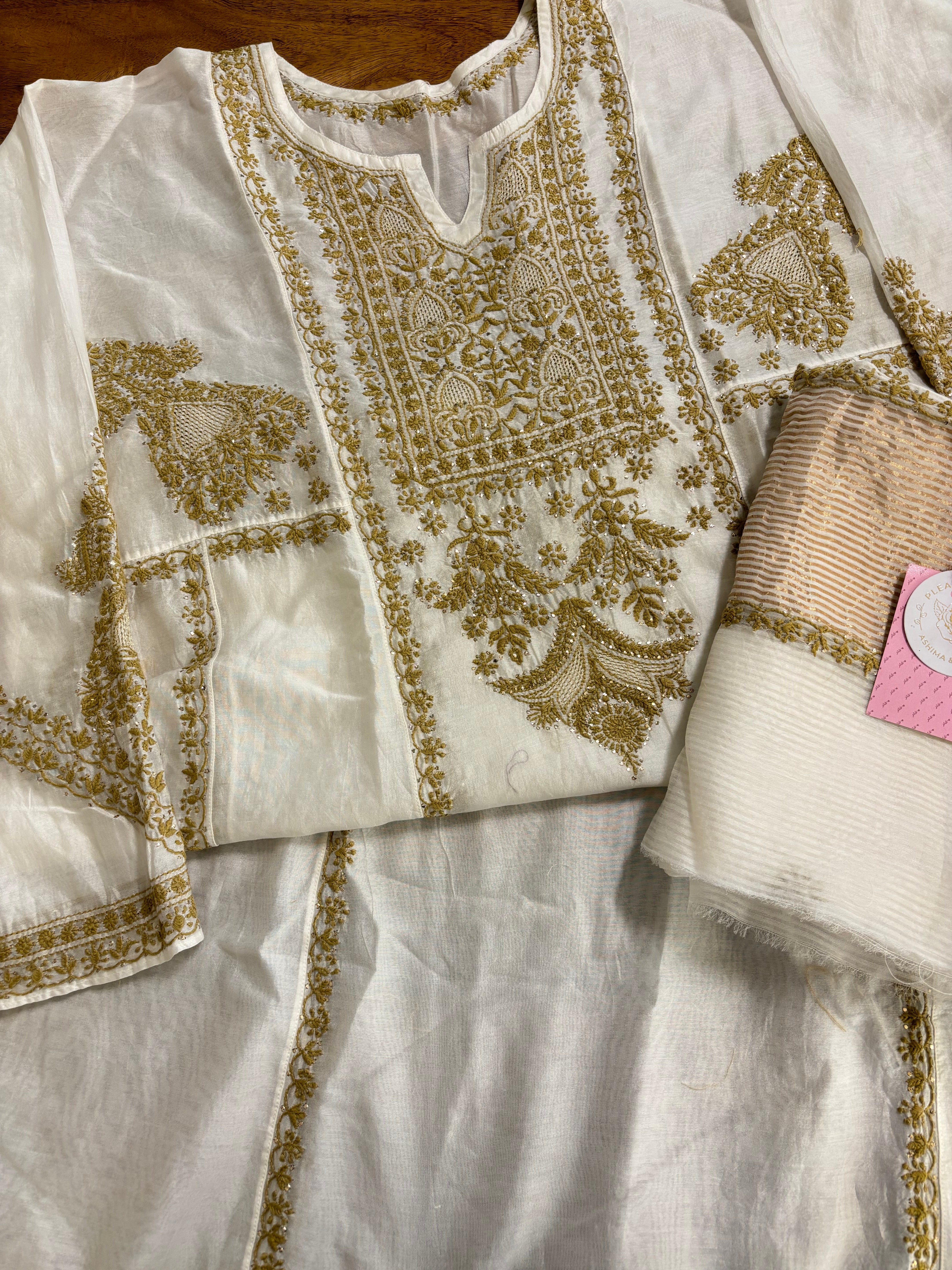 Dyeable Chanderi Chikankari Mukaish Anarkali & Dupatta Set