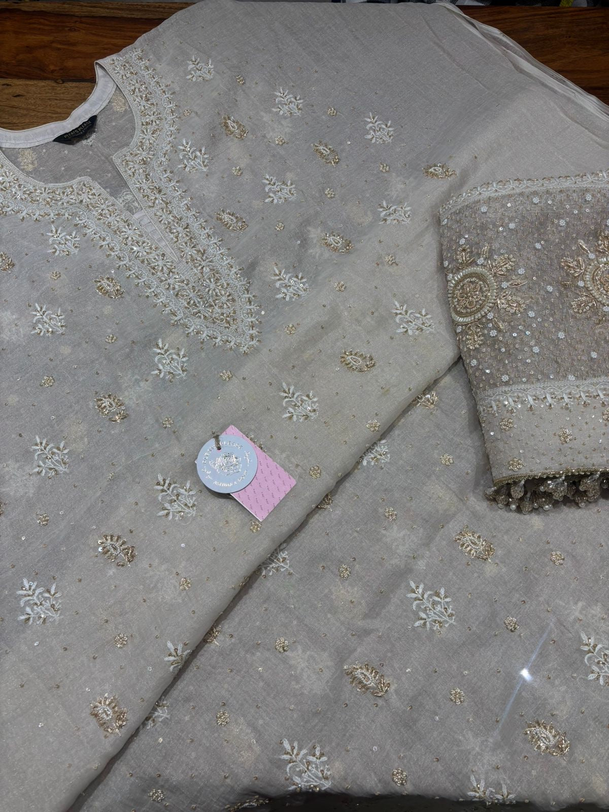 Dyeable Pure & Premium Silver Tissue Chikankari Kurta & Dupatta Set