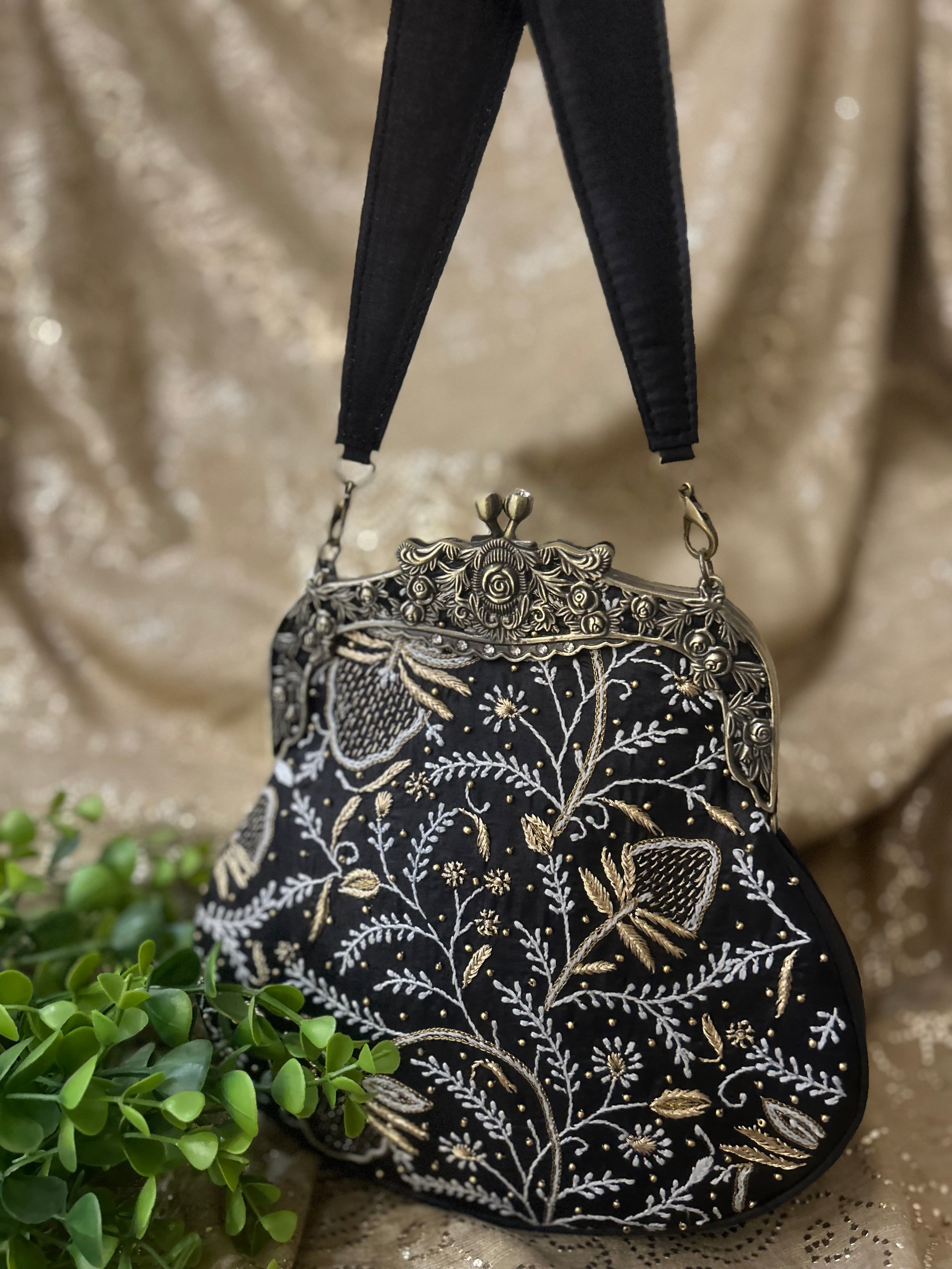 Black Chikankari Clutch Bag