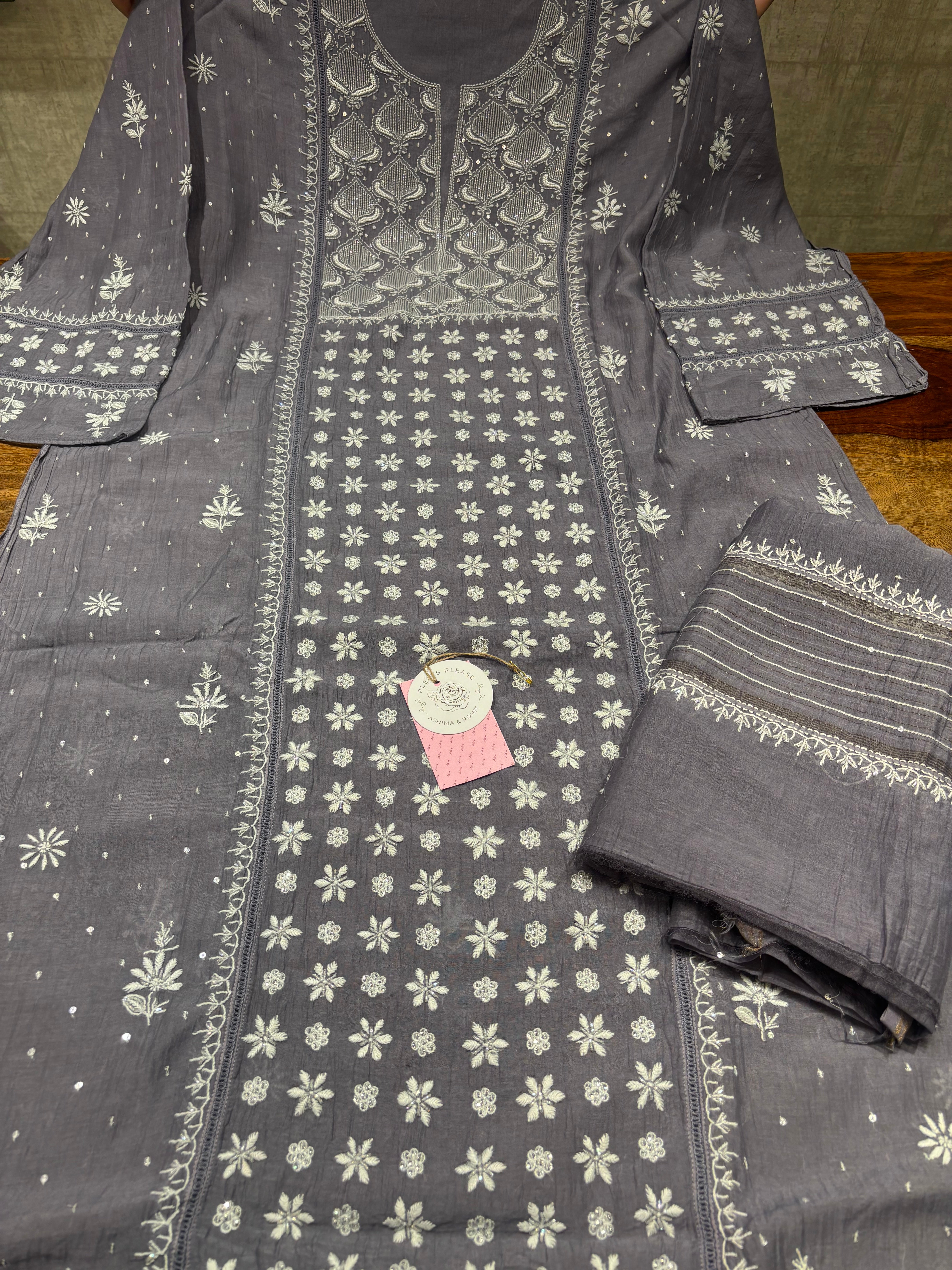 Midnight Purple Chanderi Mul Chikankari Kurta & Dupatta Set