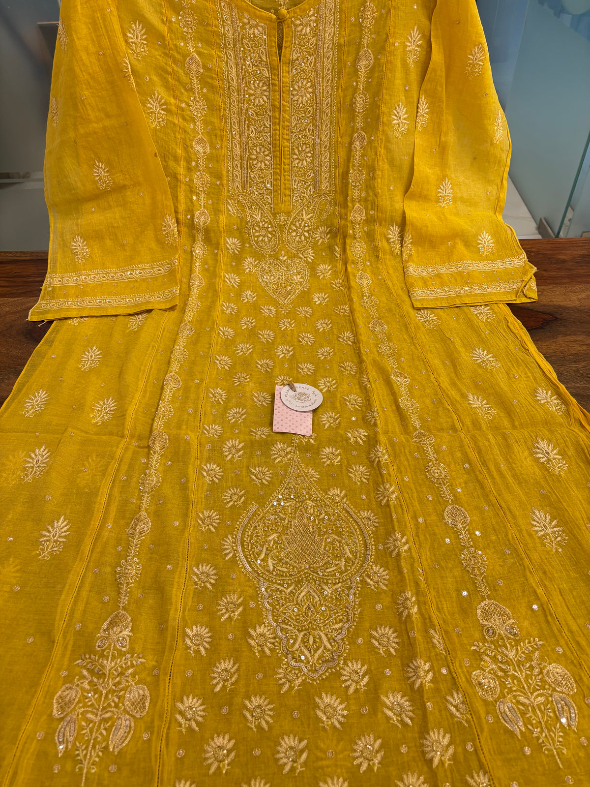 Mustard Yellow Pure & Premium Tissue Chikankari Kurta & Dupatta