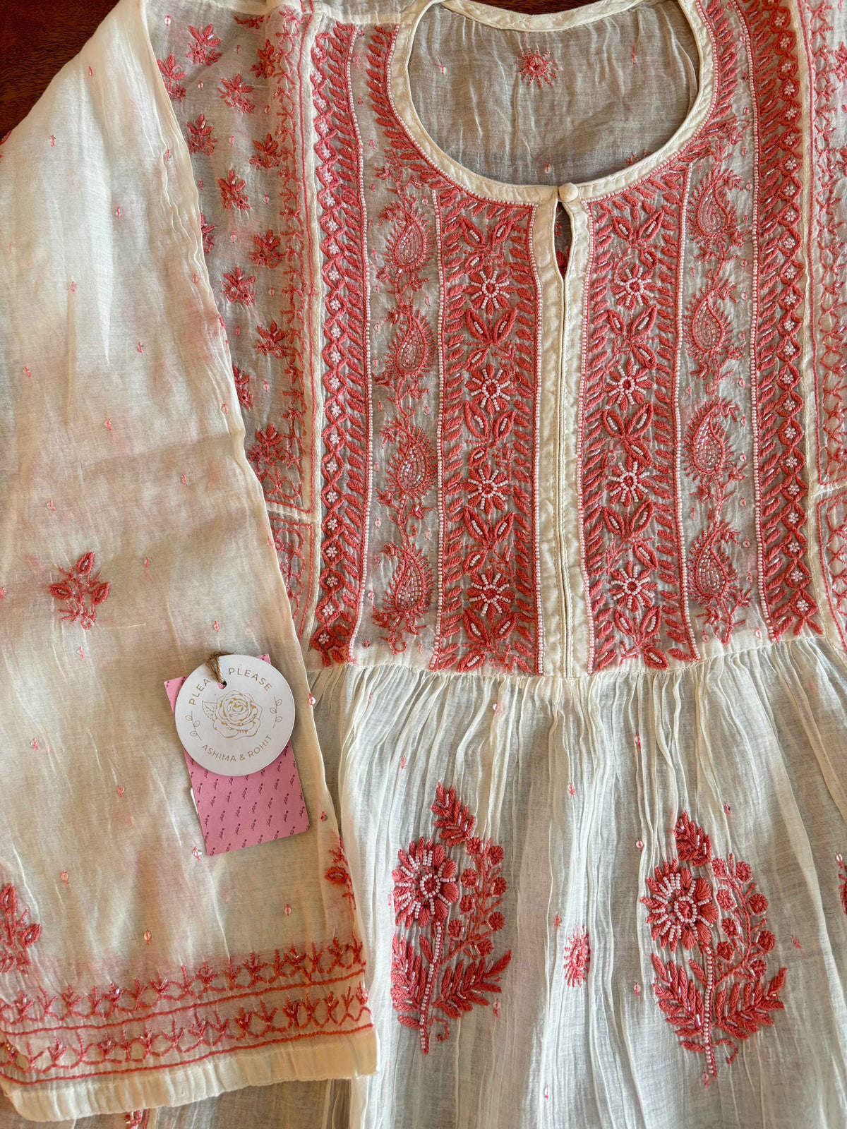 Dyeable Front Tucks Chikankari Kurta & Dupatta