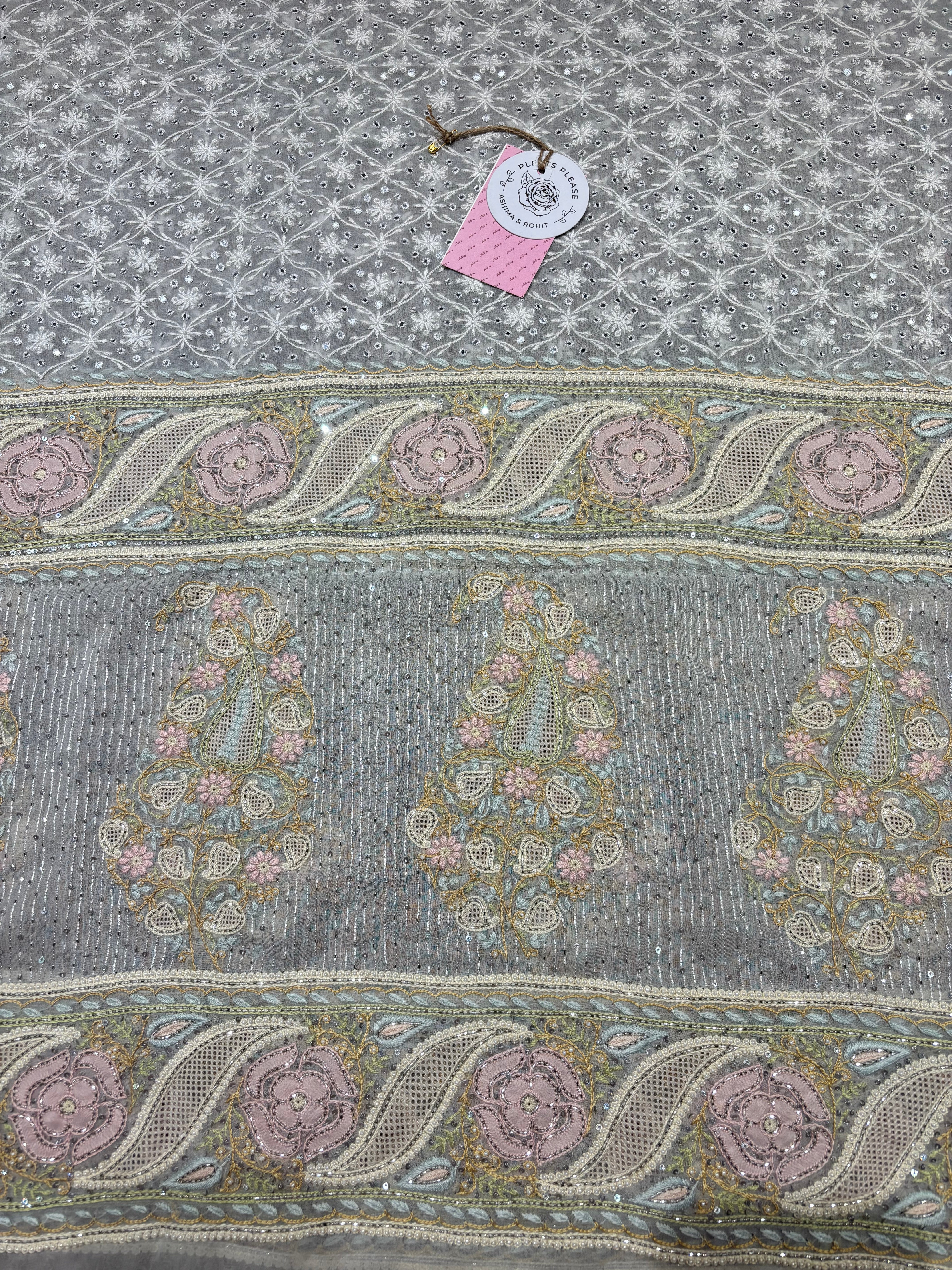 Gray Pure & Premium Georgette Kurta & Dupatta Fabric