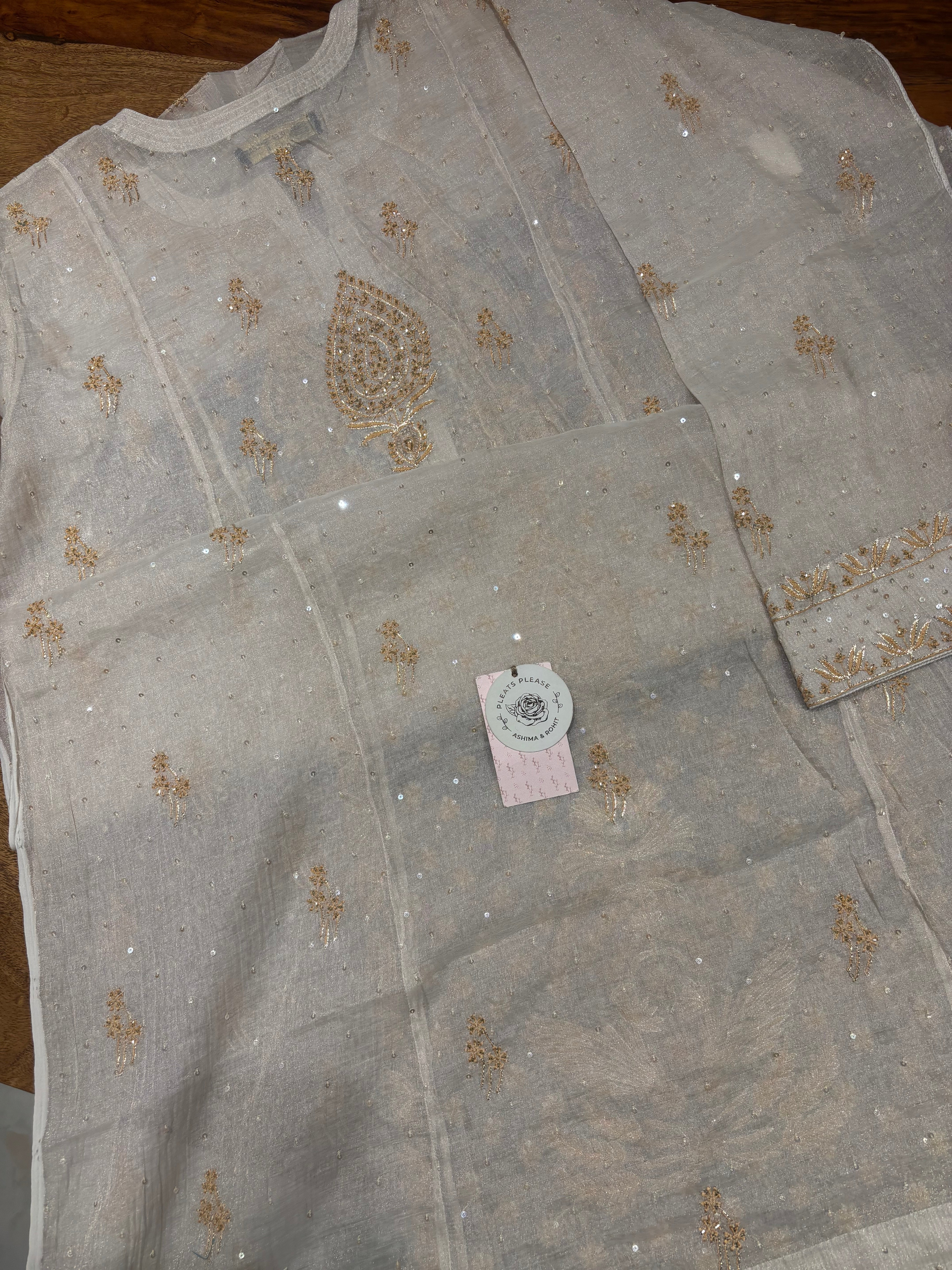 Dyeable Pure & Premium Silver Tissue Chikankari Kurta & Dupatta Set