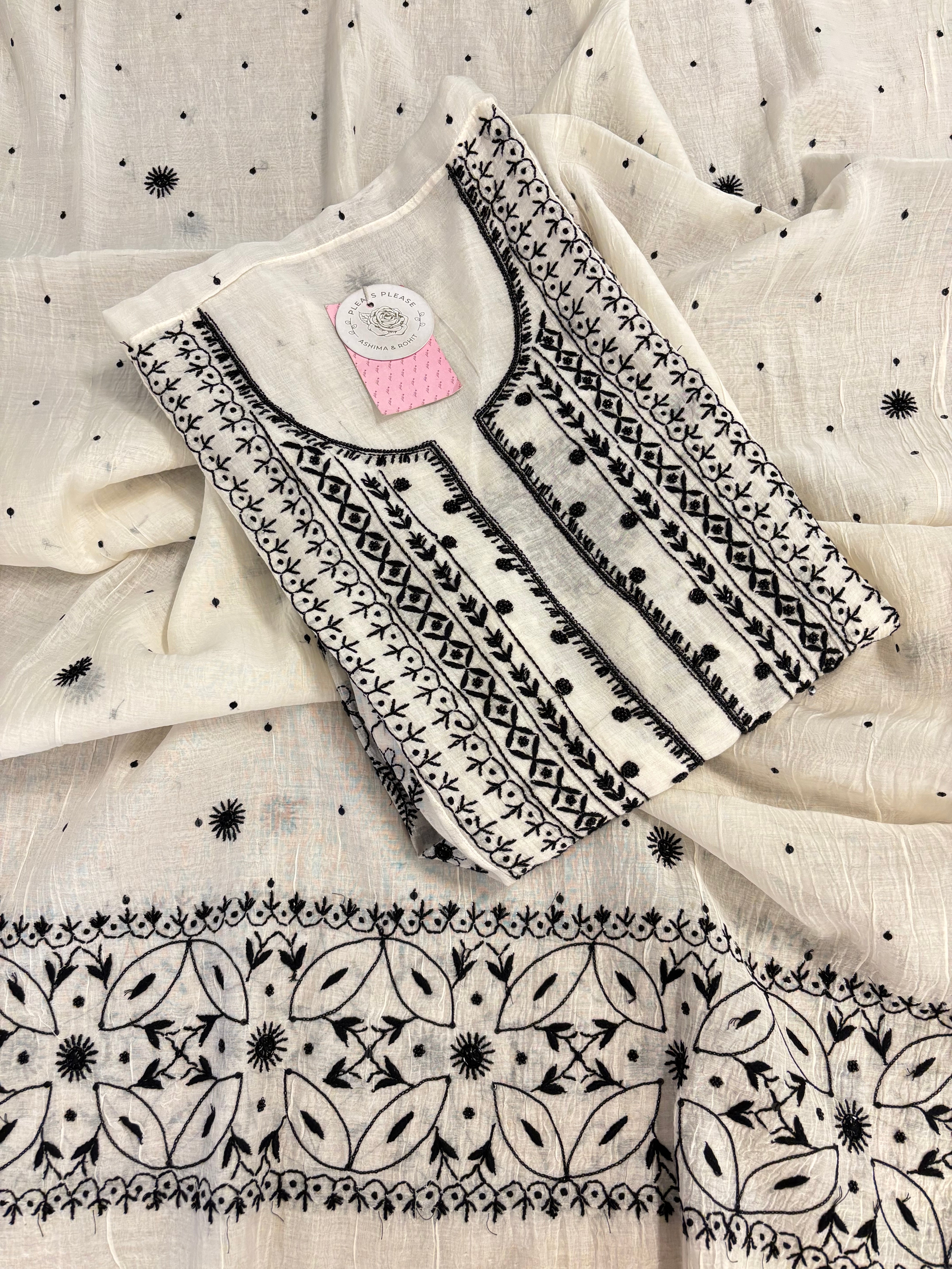 Dyeable Pure Chanderi Mul Chikankari Kurta & Dupatta