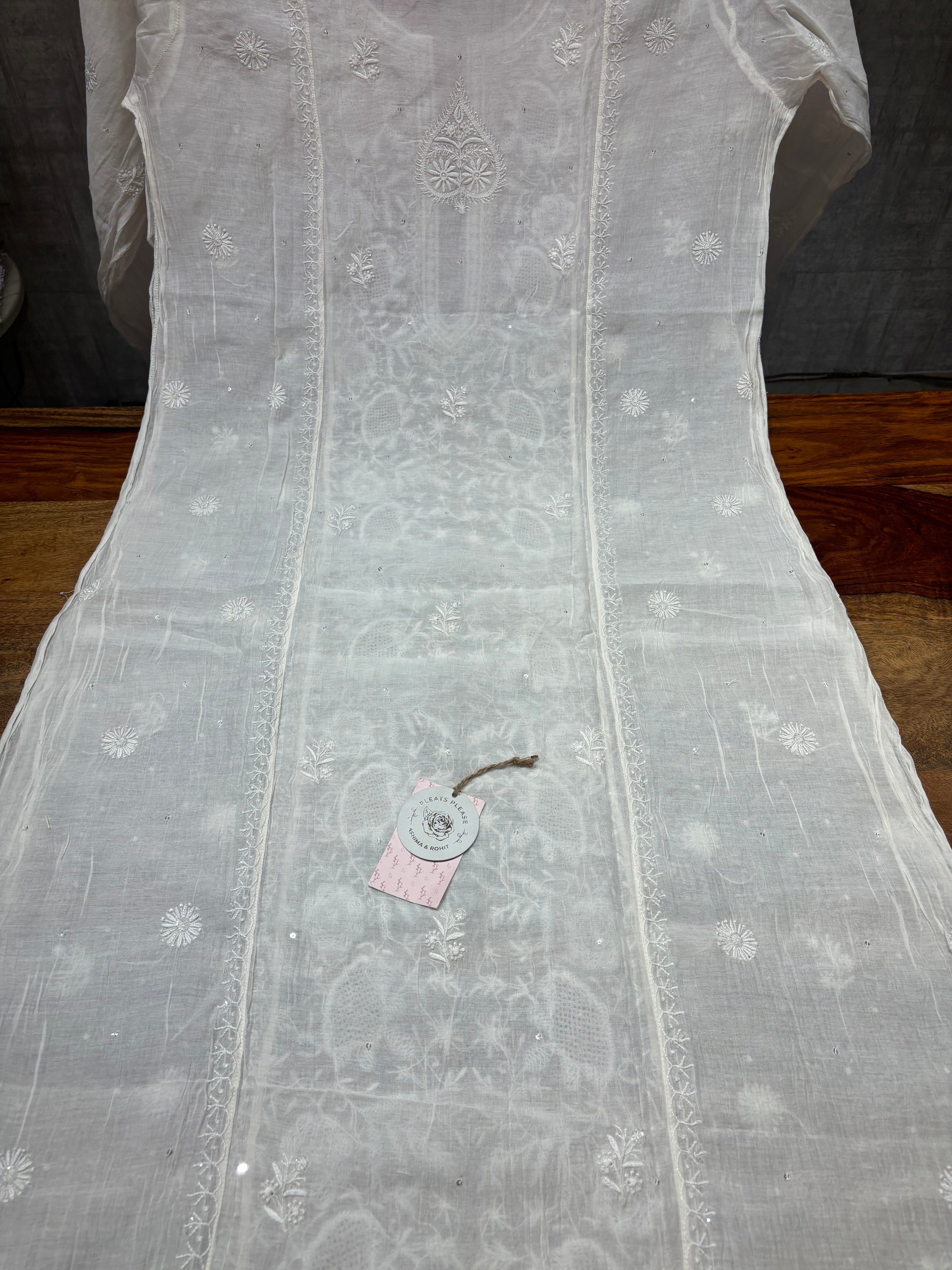 Dyeable Chanderi Mul Chikankari Kurta and Dupatta set