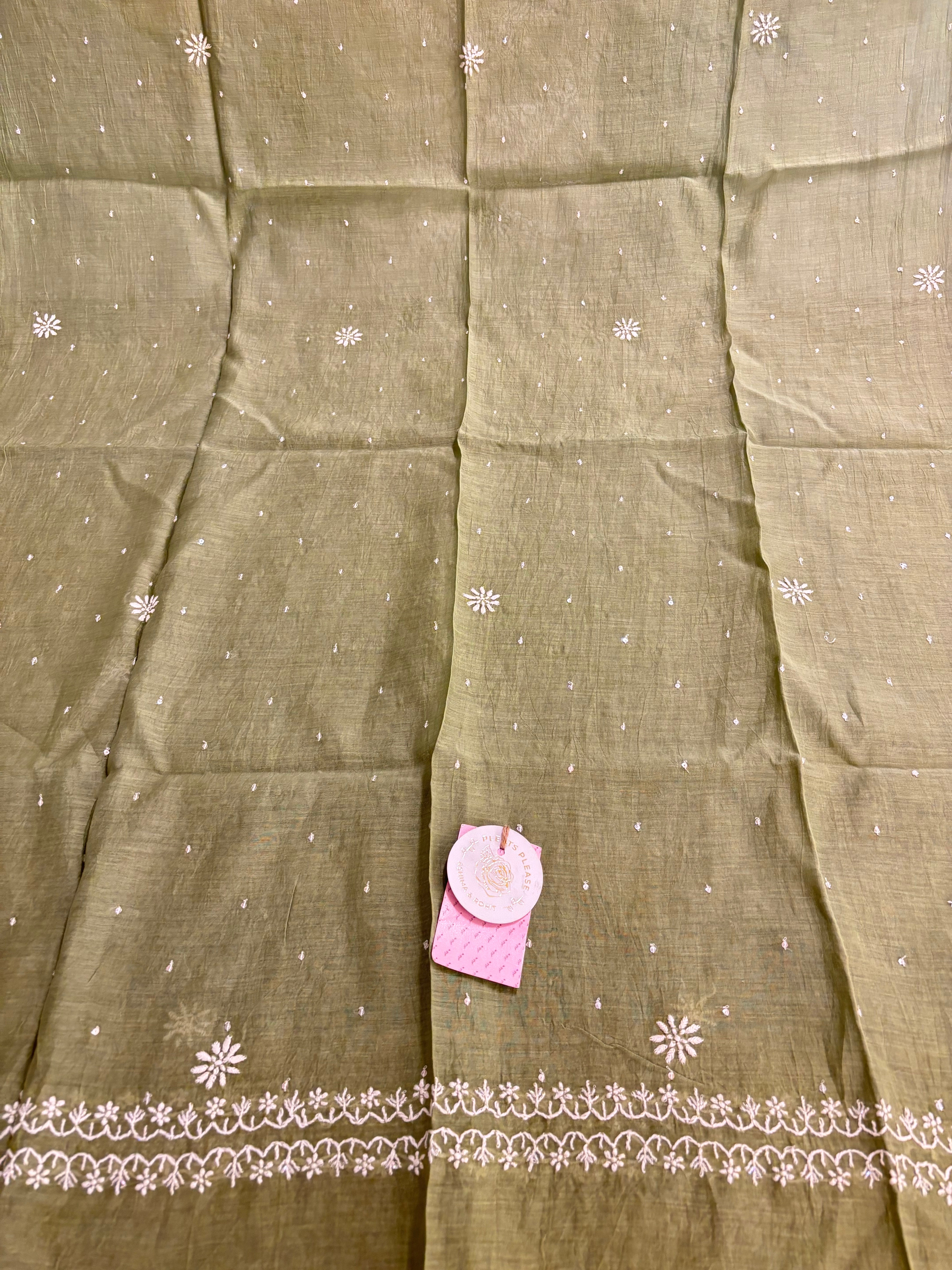 Green Chanderi Chikankari Kurta & Dupatta
