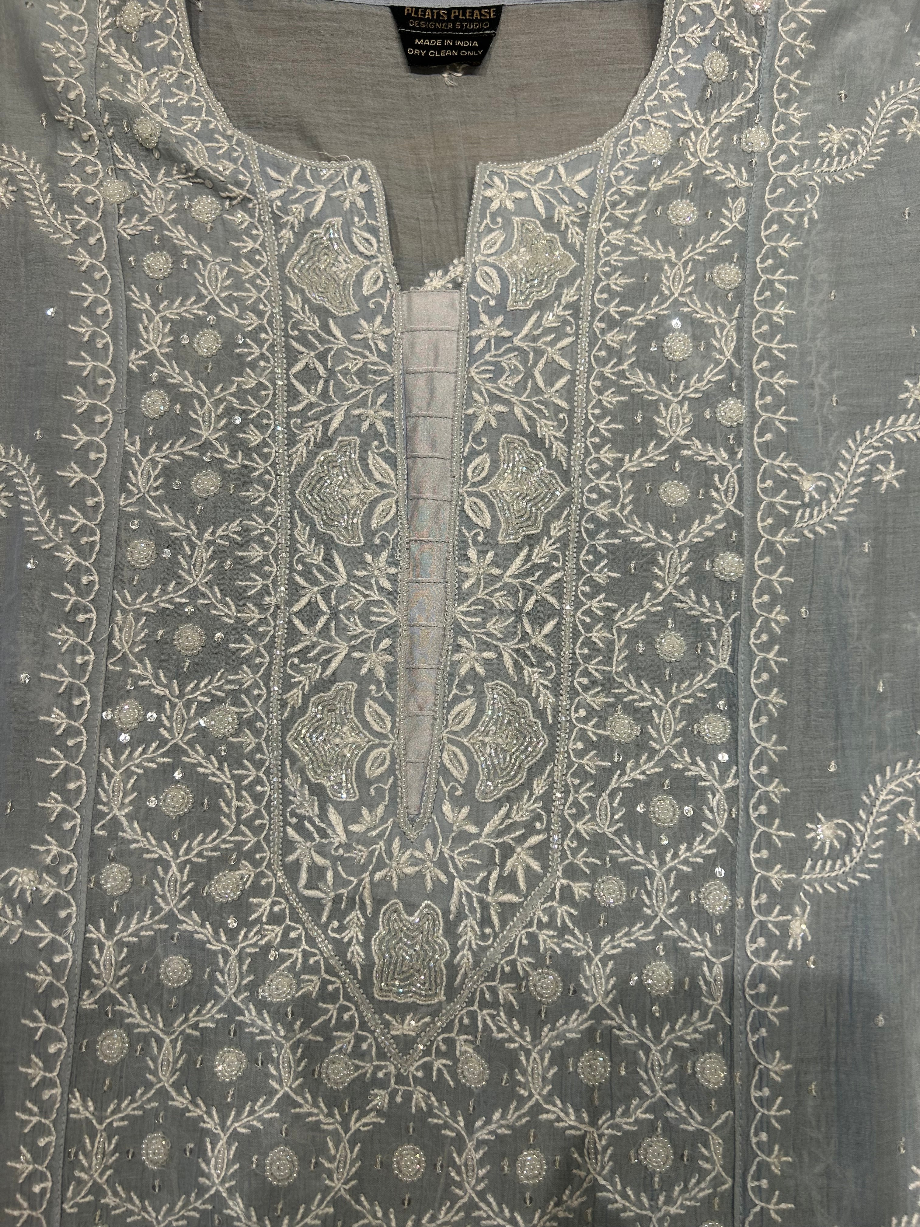 Powder Blue Chanderi Mul Chikankari Kurta and Dupatta