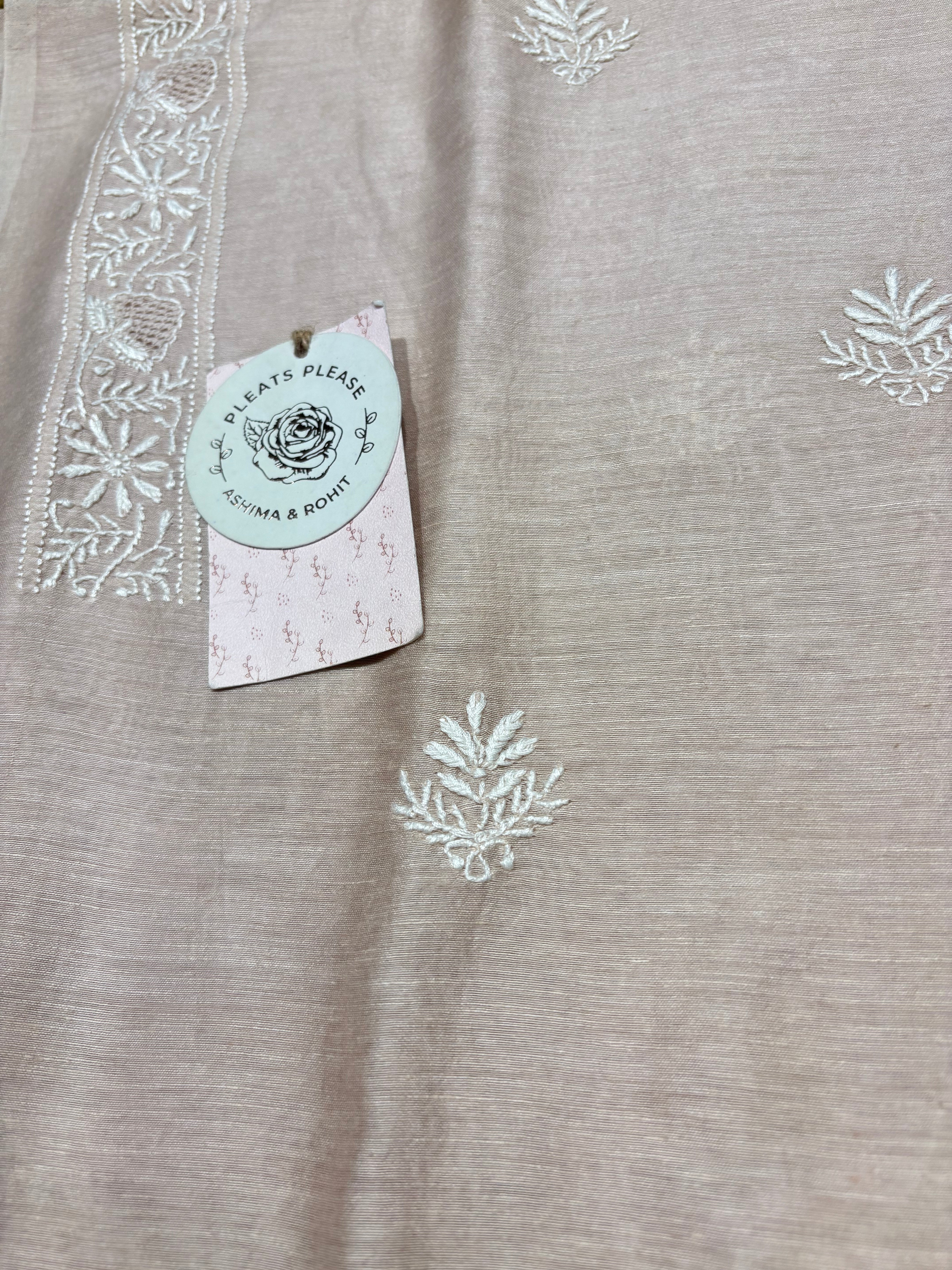 Rose Gold Linen Chikankari Men’s Kurta Fabric