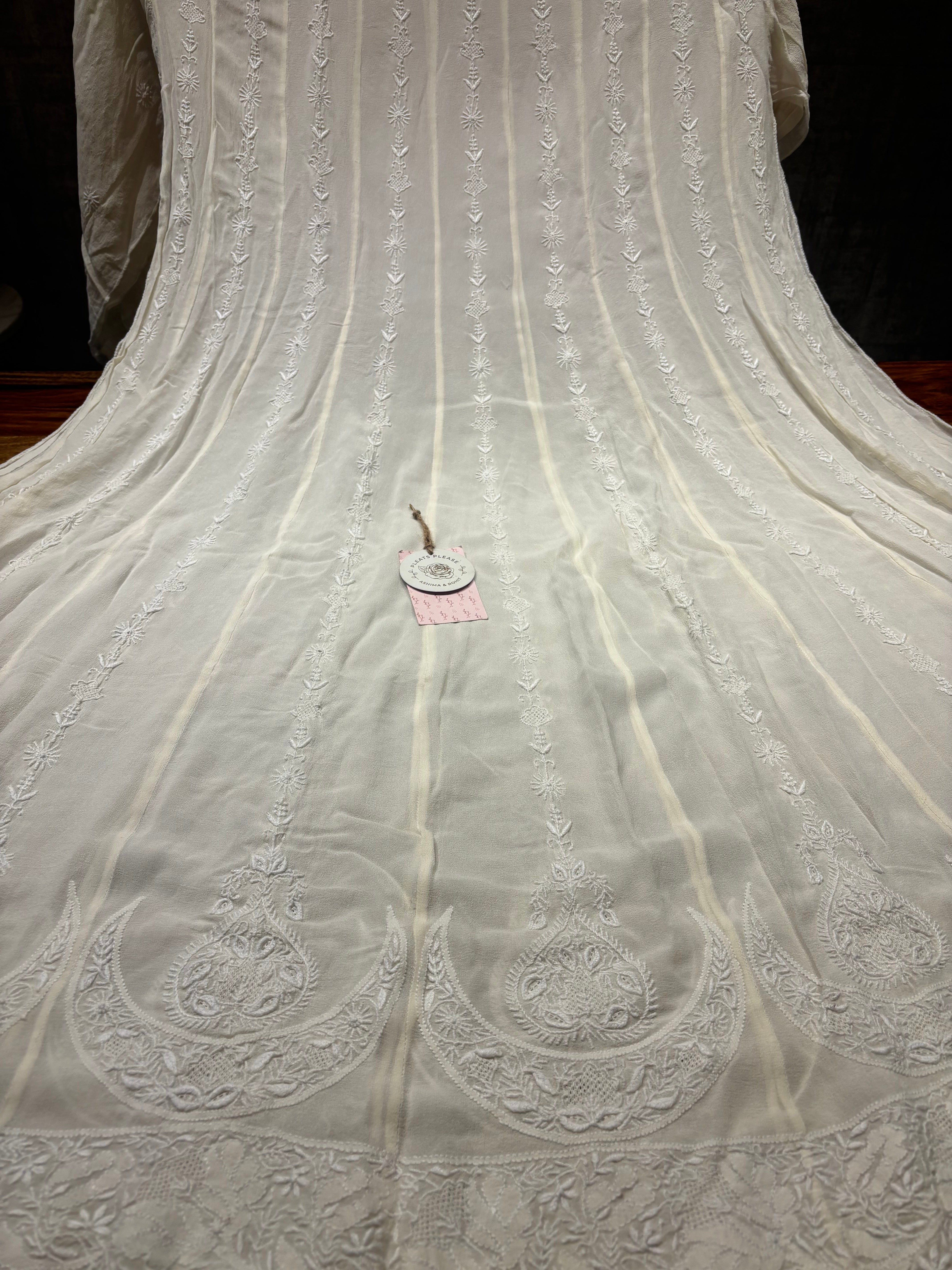 Off White Pure And Premium Georgette Chikankari Anarkali And Dupatta Set