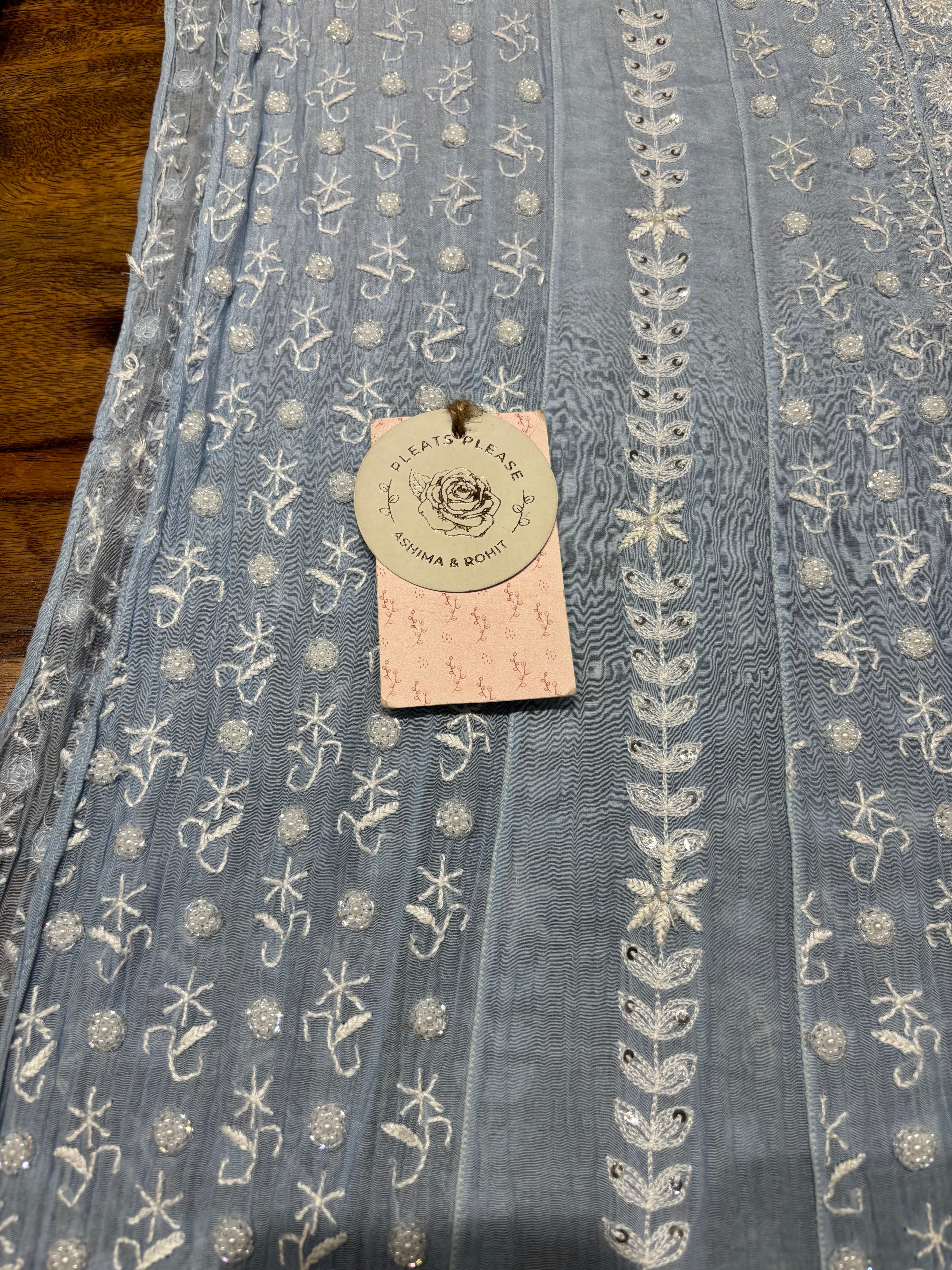 Powder Blue Chanderi Mul Chikankari Anarkali & Dupatta Set