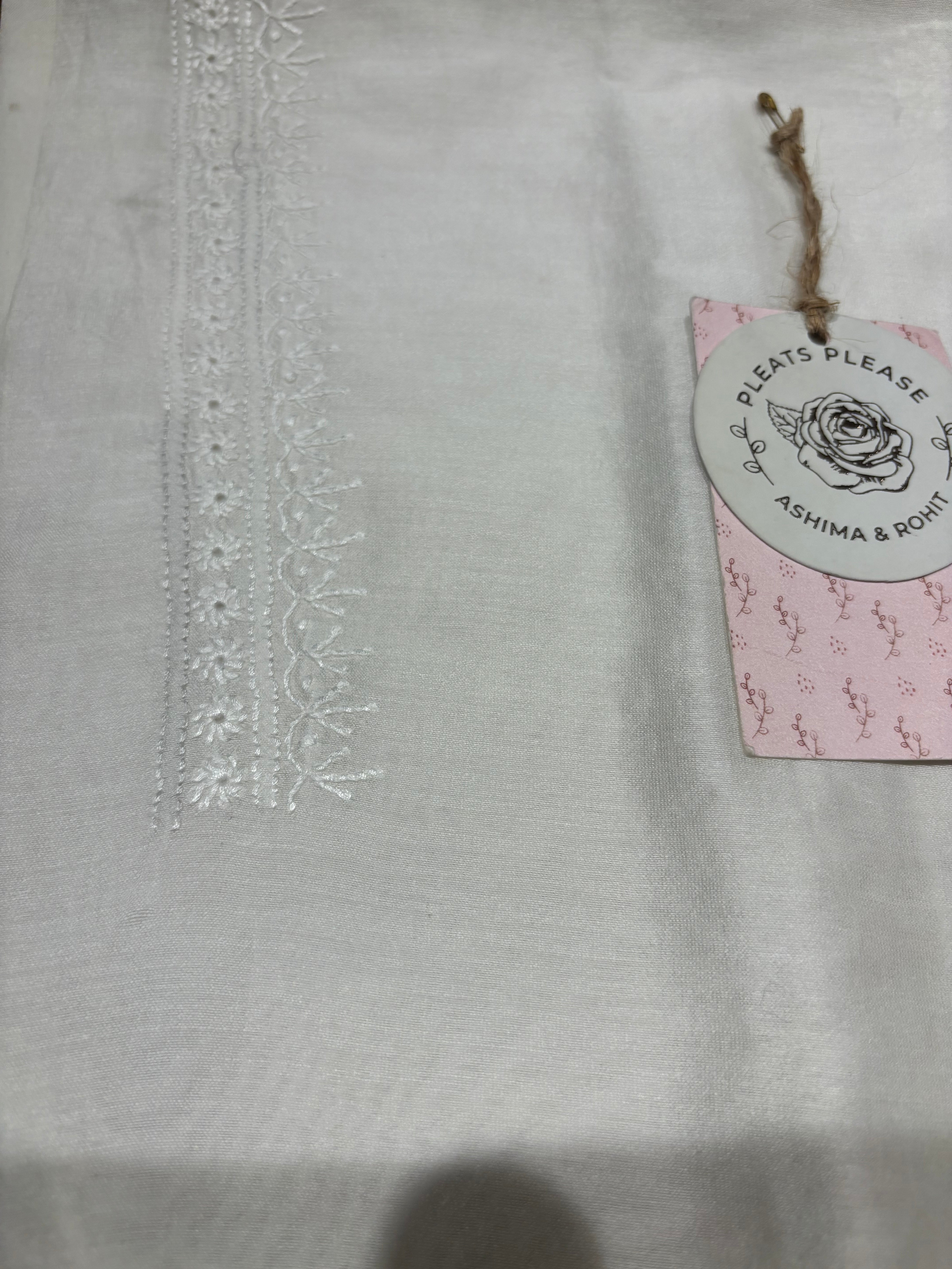 Dyeable Chanderi Silk Chikankari Men’s Kurta Fabric