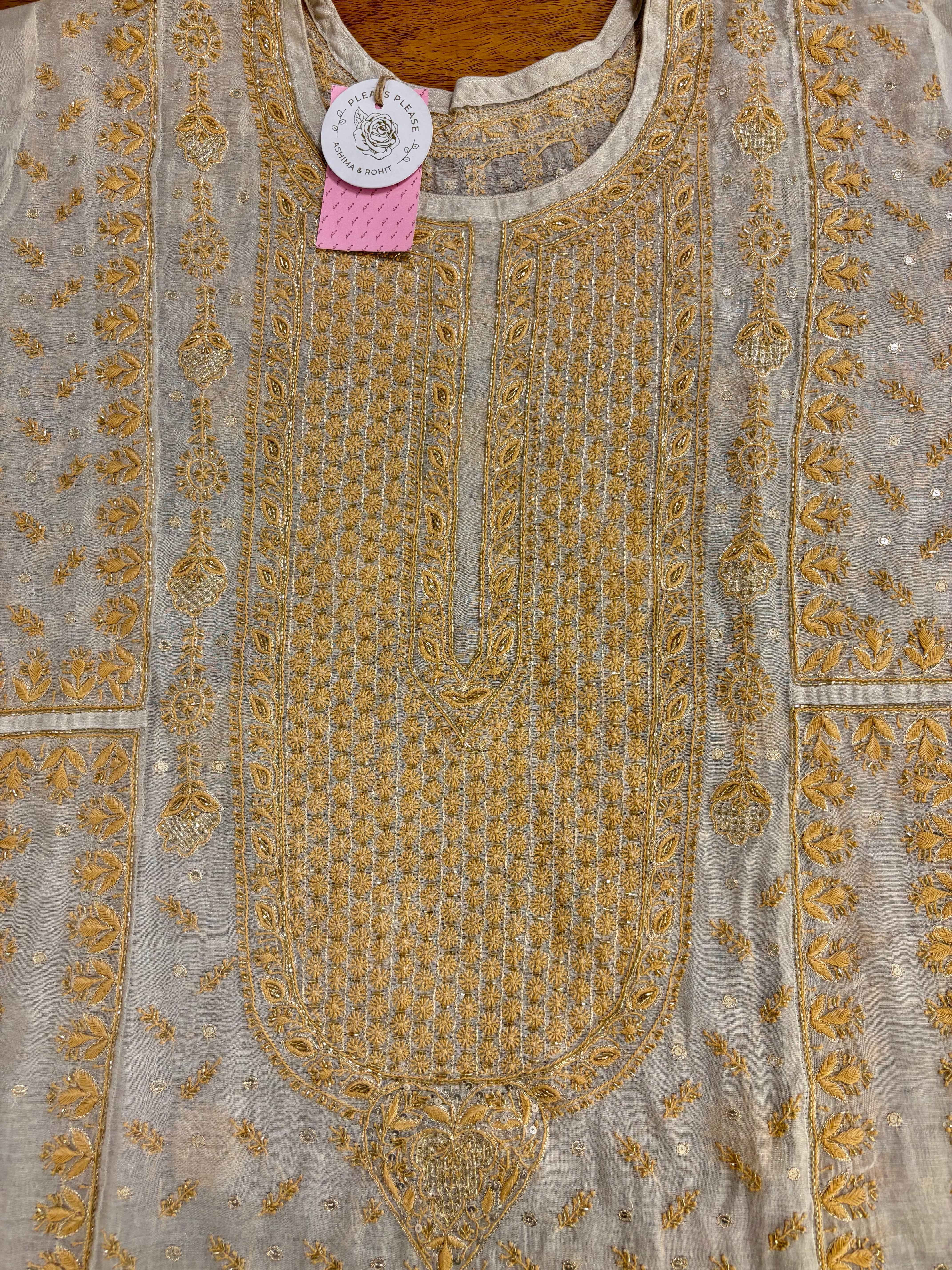 Dyeable Ivory Silver Pure & Premium Tissue Chikankari Kurta & Dupatta