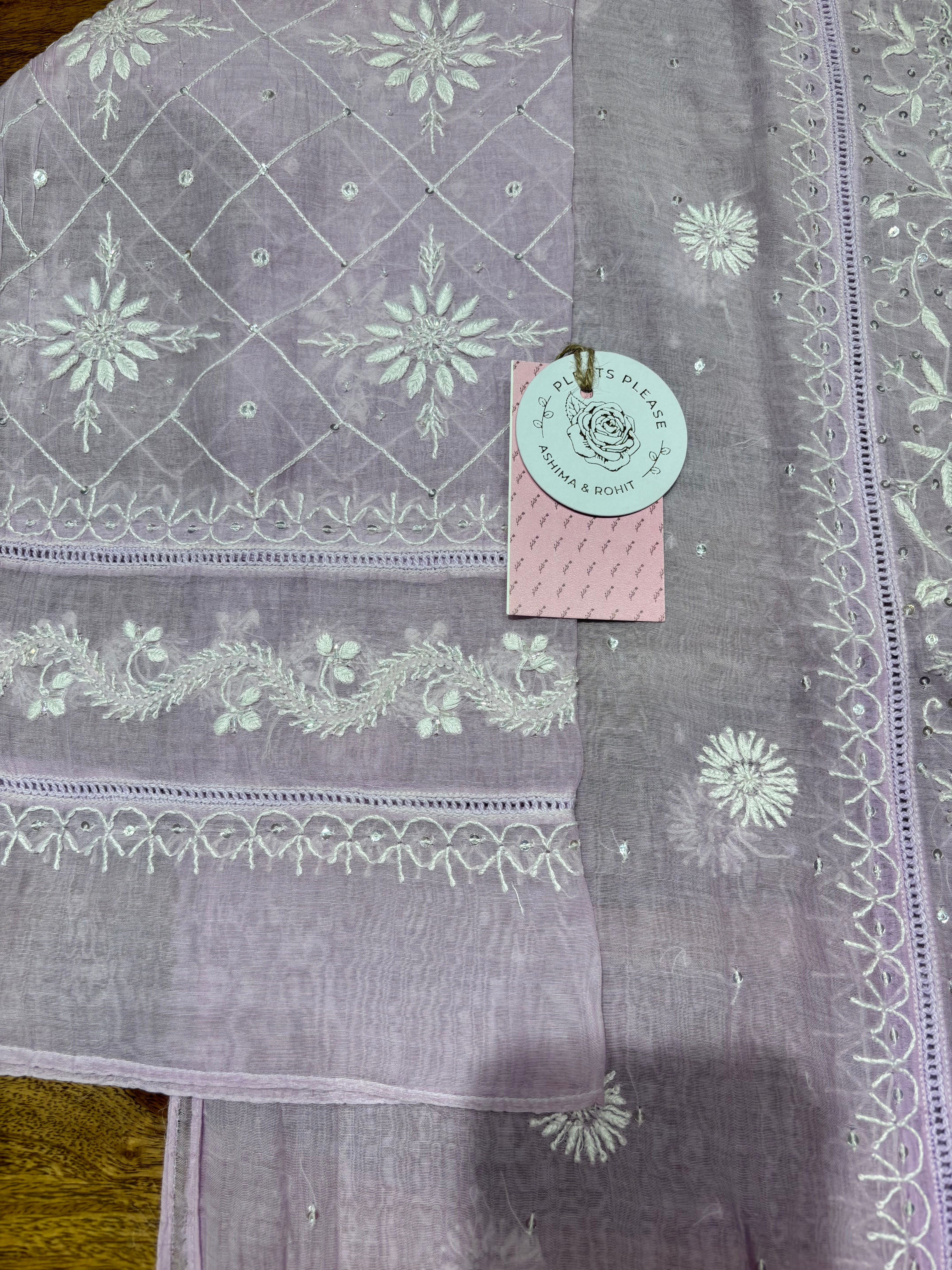 Lilac Ombre Chanderi Mul Chikankari Kurta & Dupatta Set