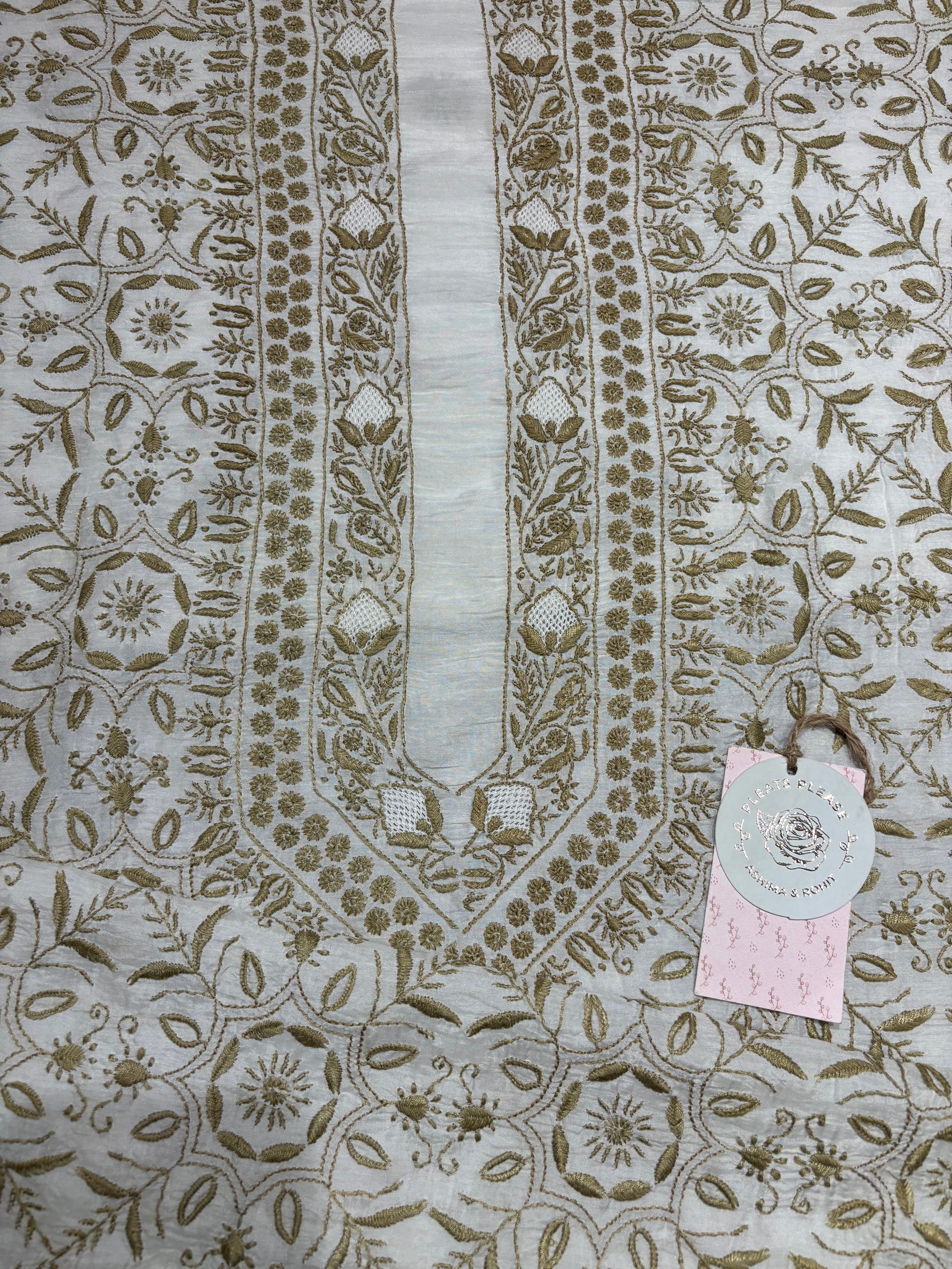 Dyeable Pure Muslin Silk Chikankari Men’s Kurta Fabric