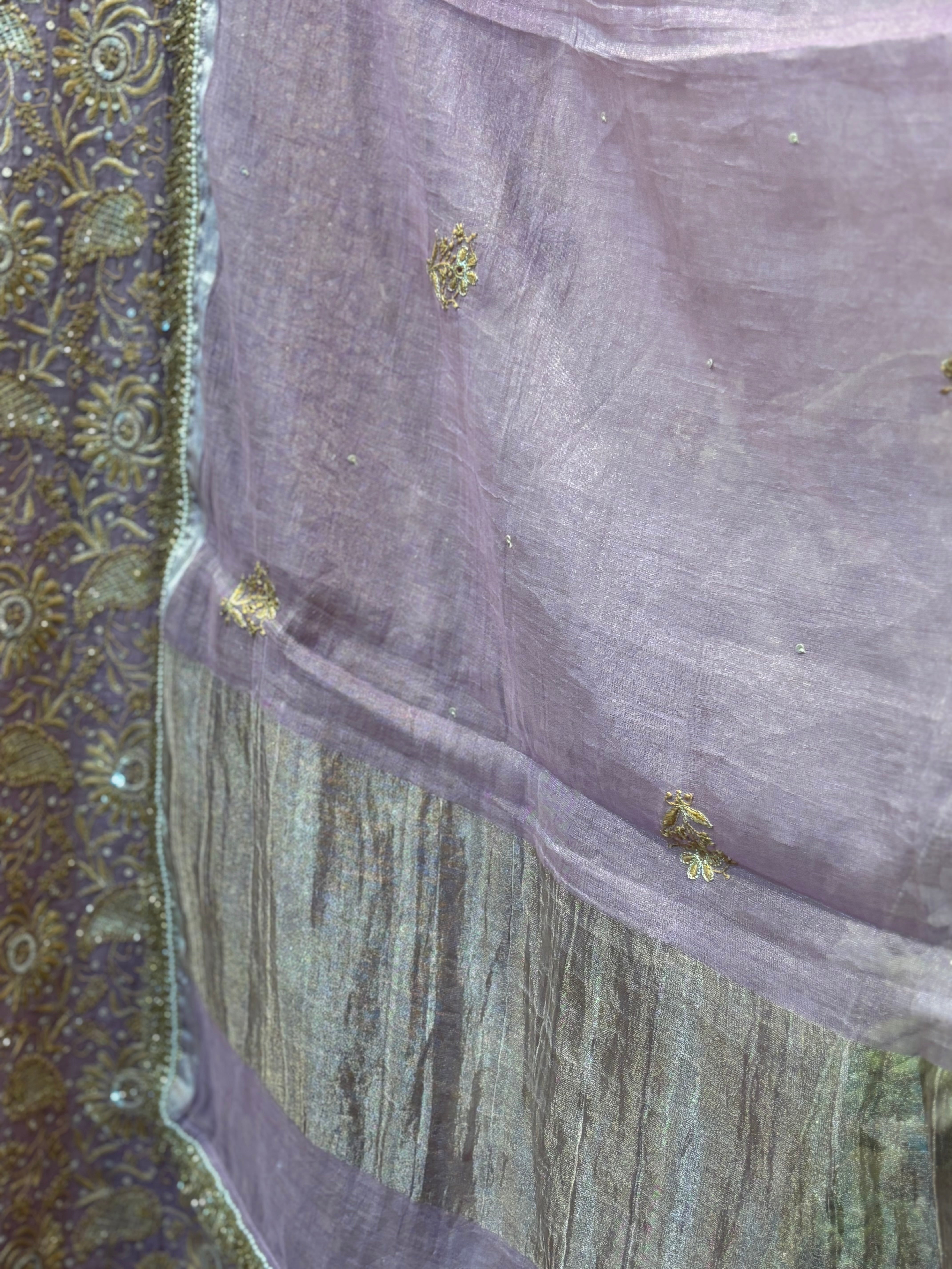 Lavender Pure & Premium Tissue Chikankari Kurta & Dupatta Set