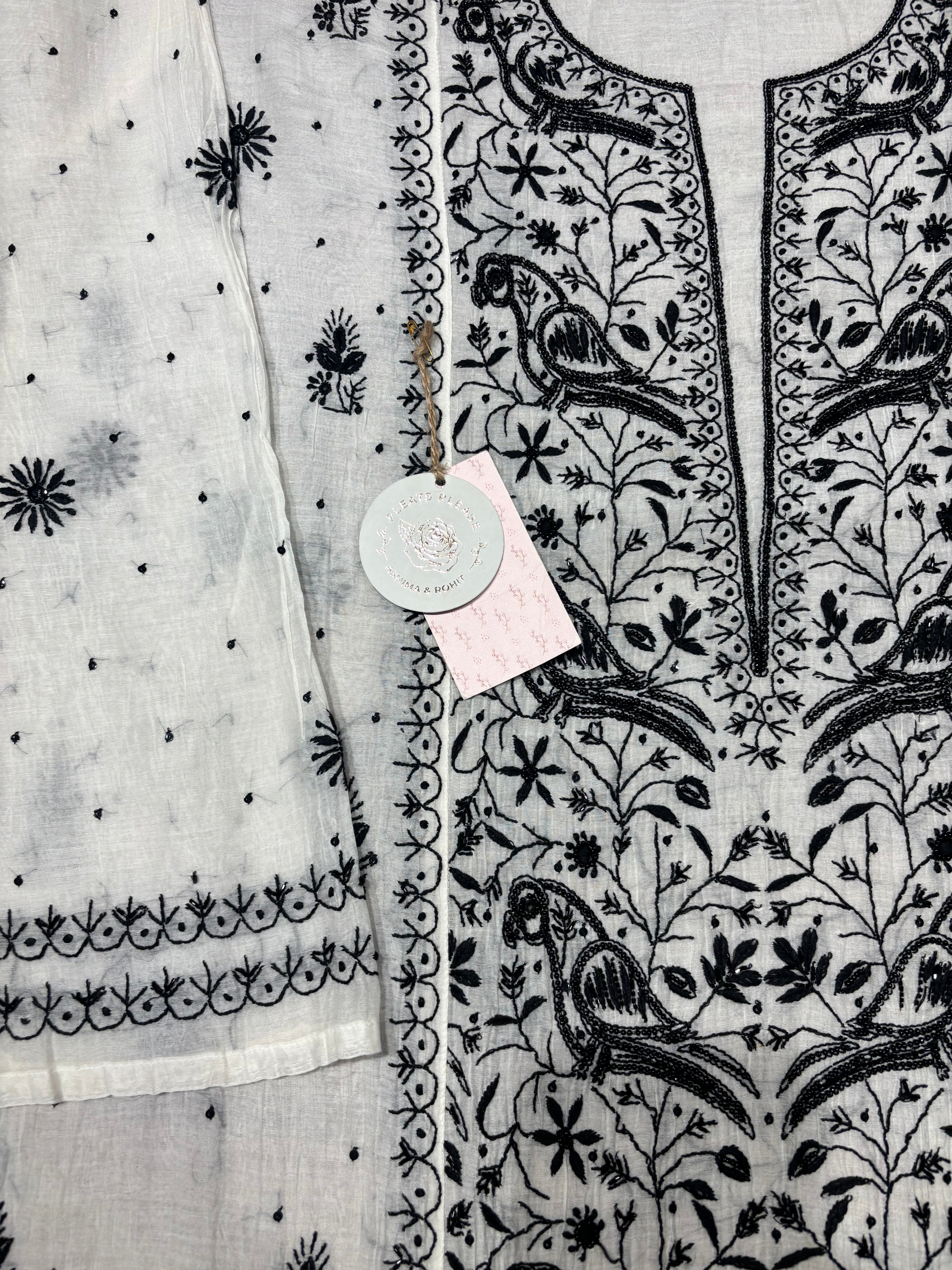 Dyeable Chanderi Mul Chikankari Kurta And Dupatta Set