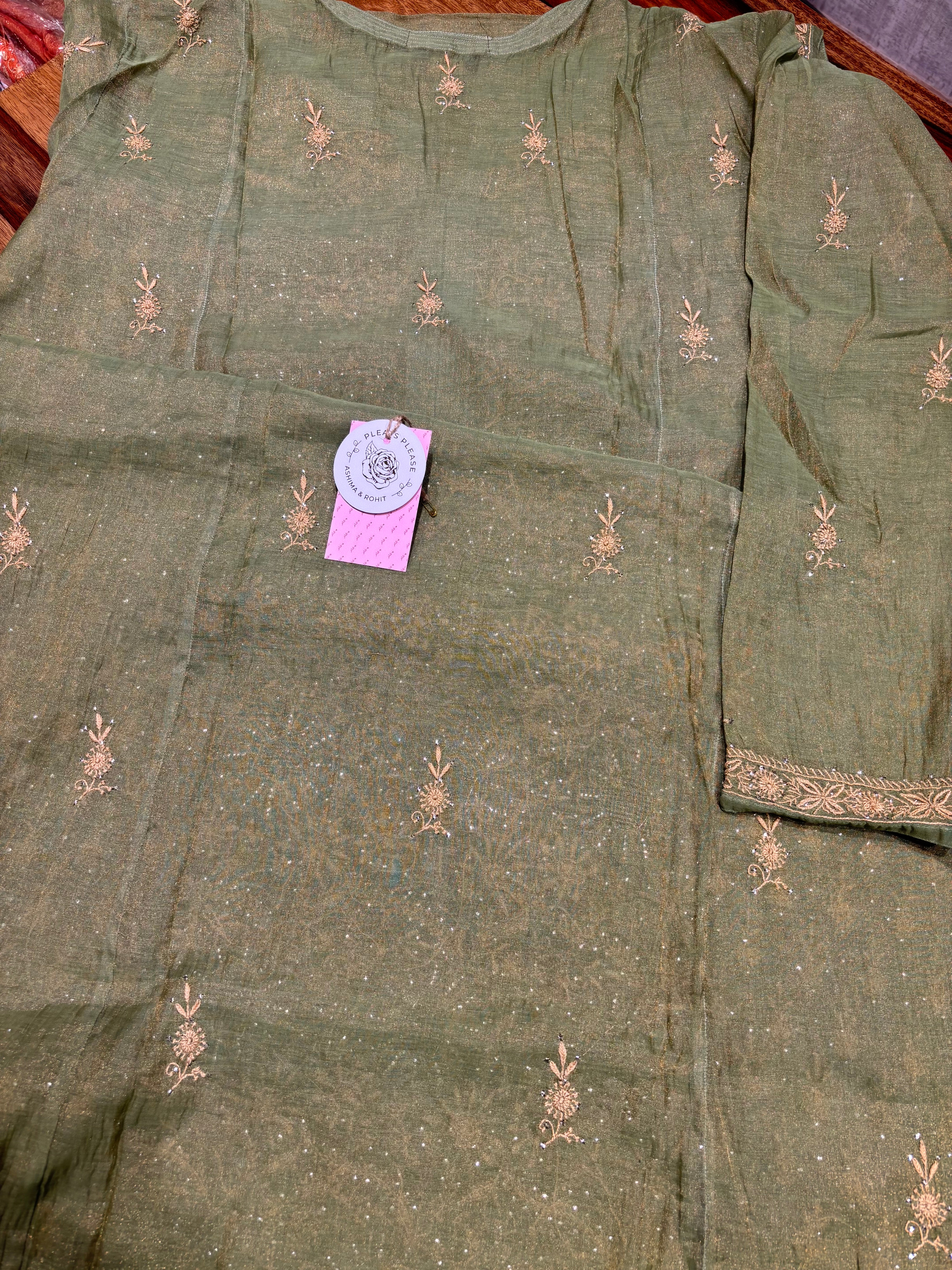 Green Pure & Premium Tissue Chikankari Kurta & Dupatta Set