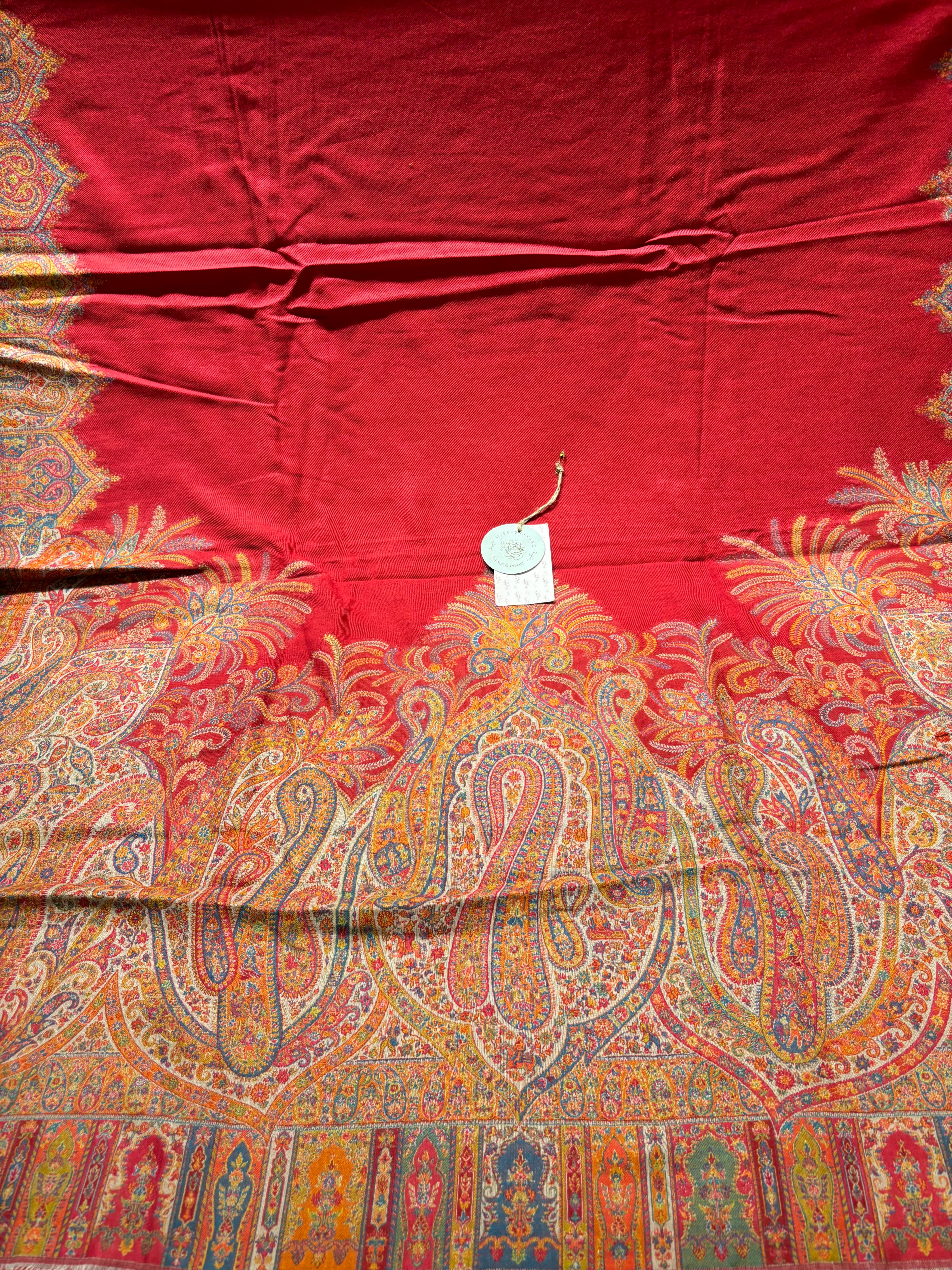 Coral Red Woollen Cashmere Shawl