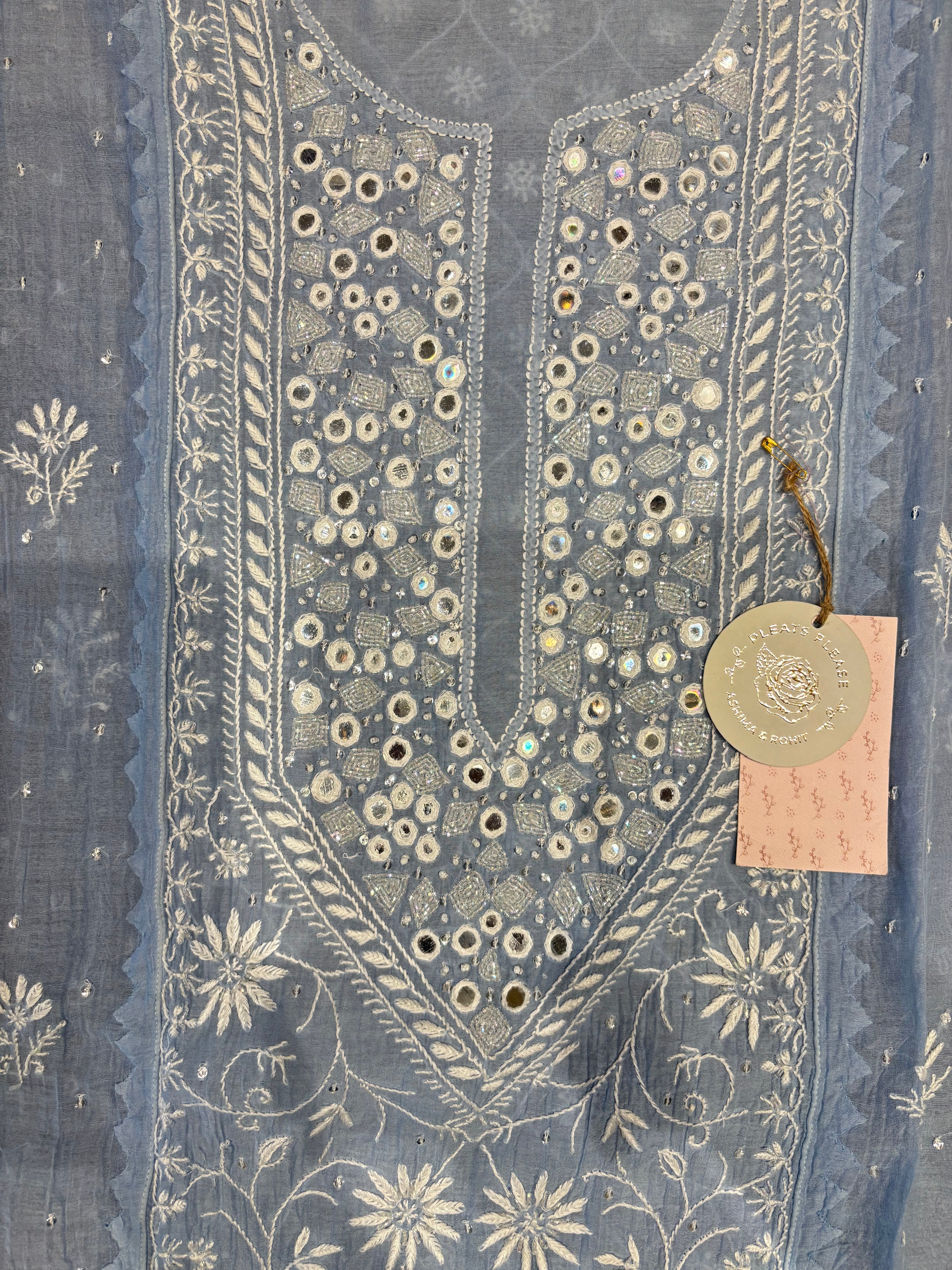 Powder Blue Chanderi Mul Chikankari Kurta and Dupatta set