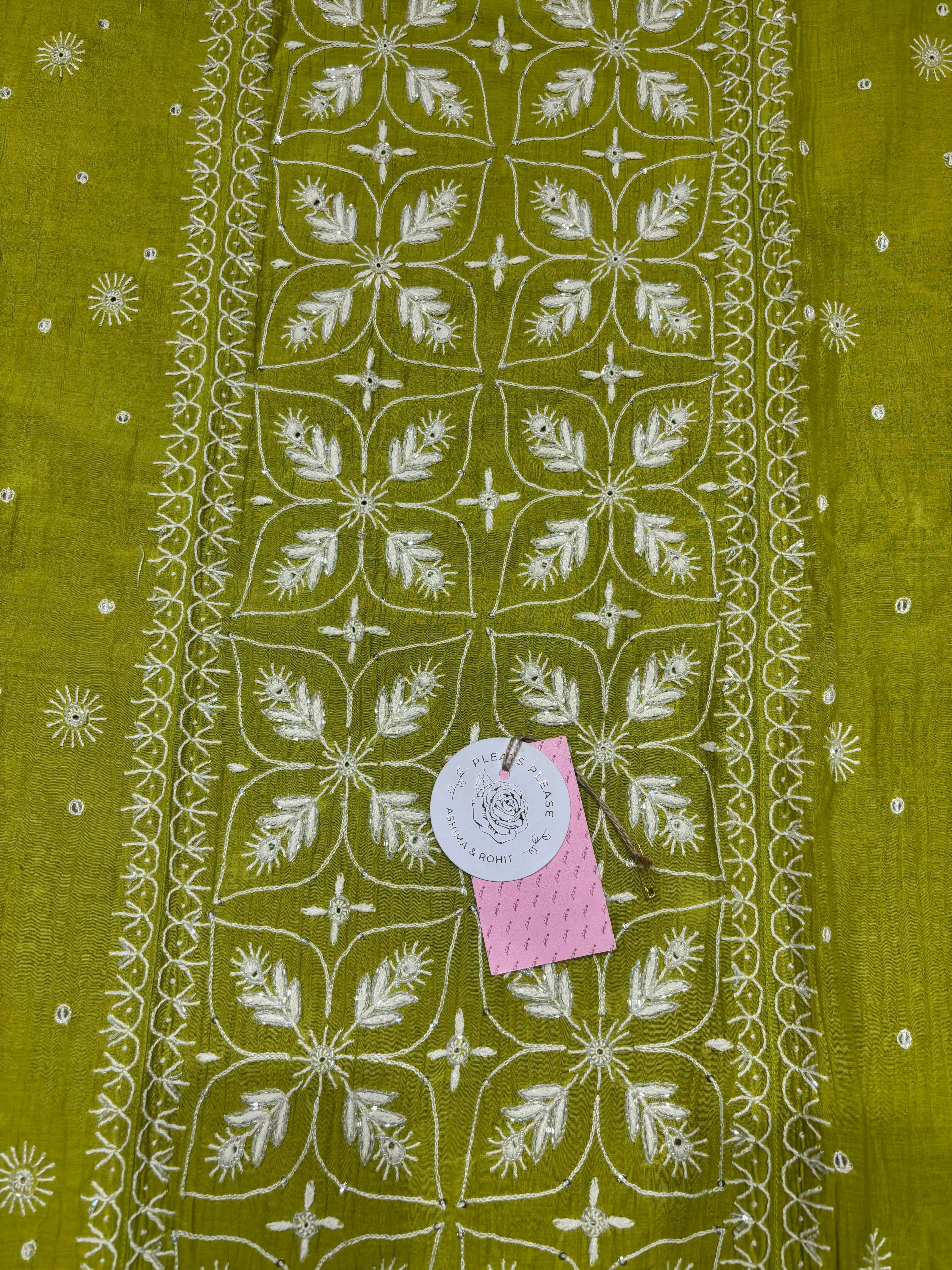 Green Chanderi Mul Chikankari Kurta & Dupatta Set