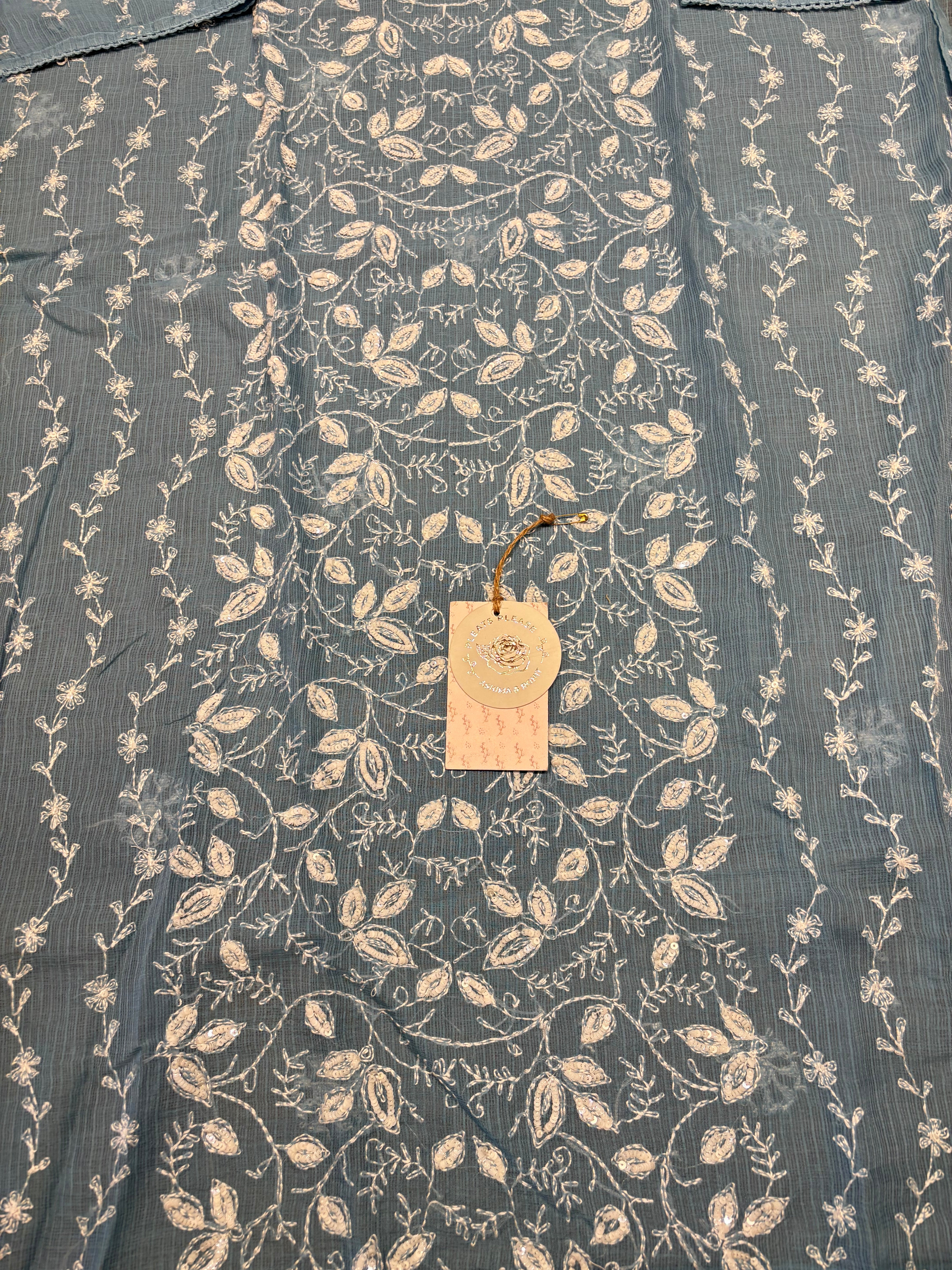 Blue Kota Doria Chikankari Kurta And Dupatta Set