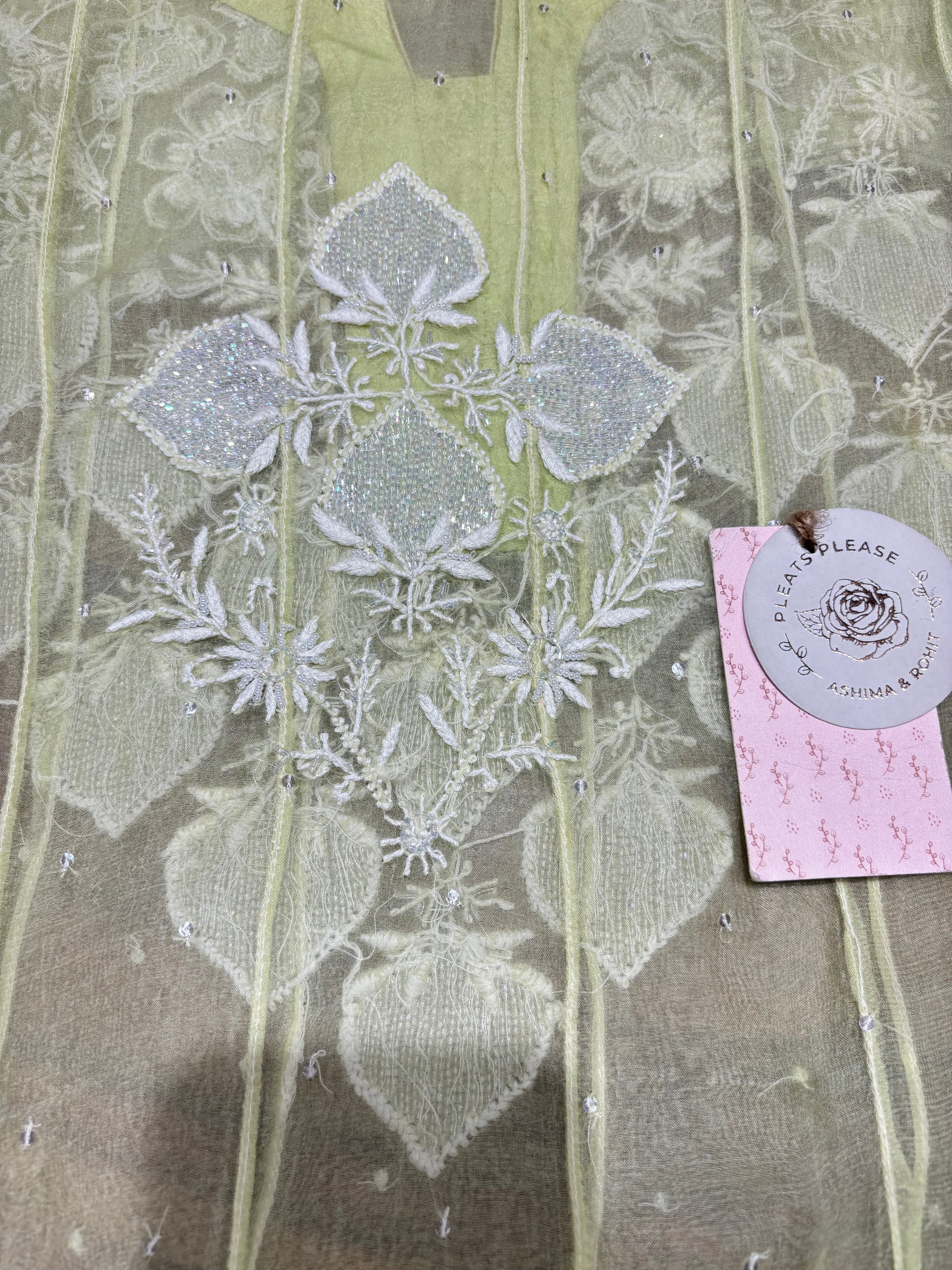 Green Organza Chikankari Anarkali & Dupatta Set