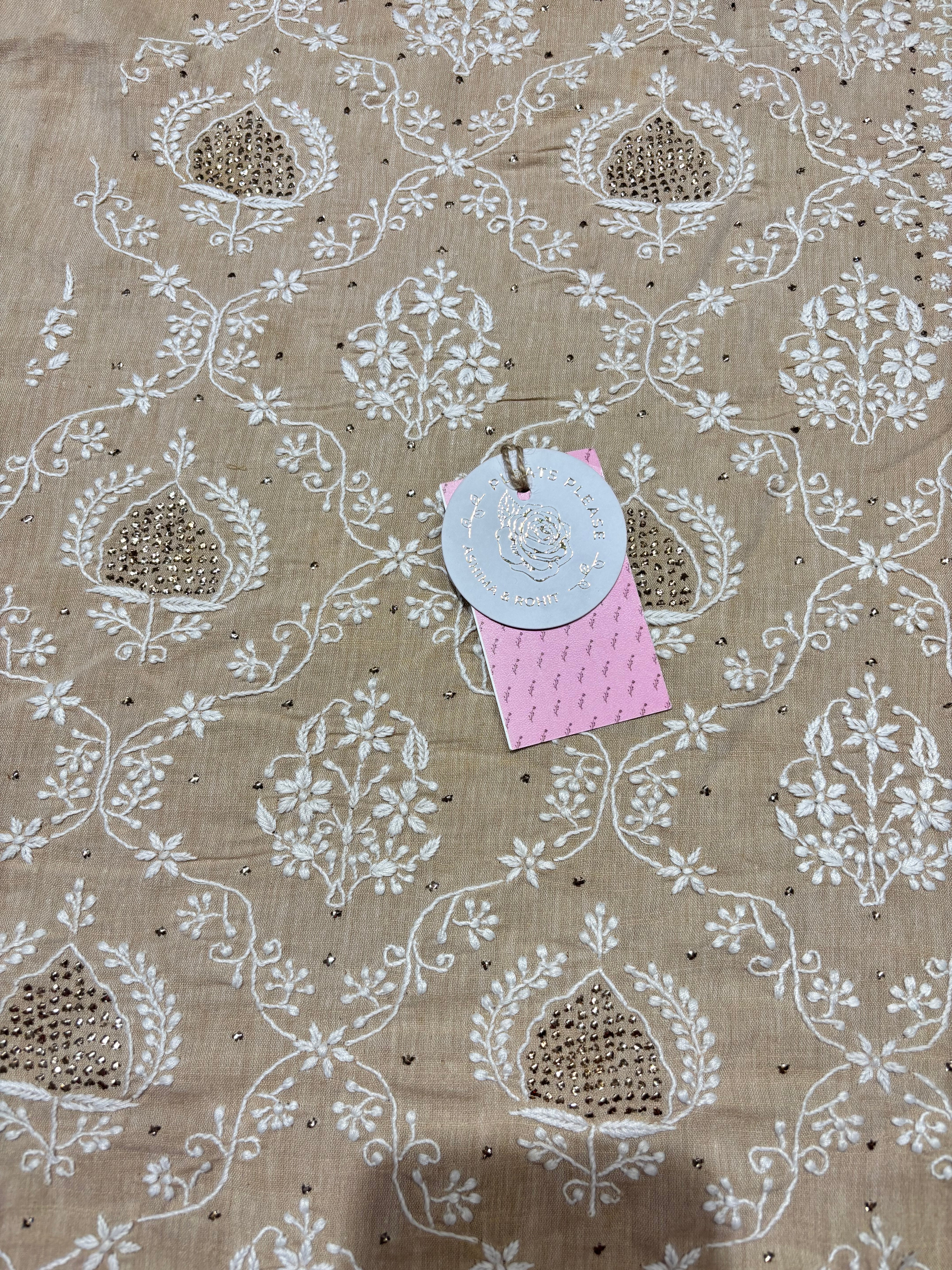 Natural Linen Chikankari & Mukaish Kurta & Dupatta Set