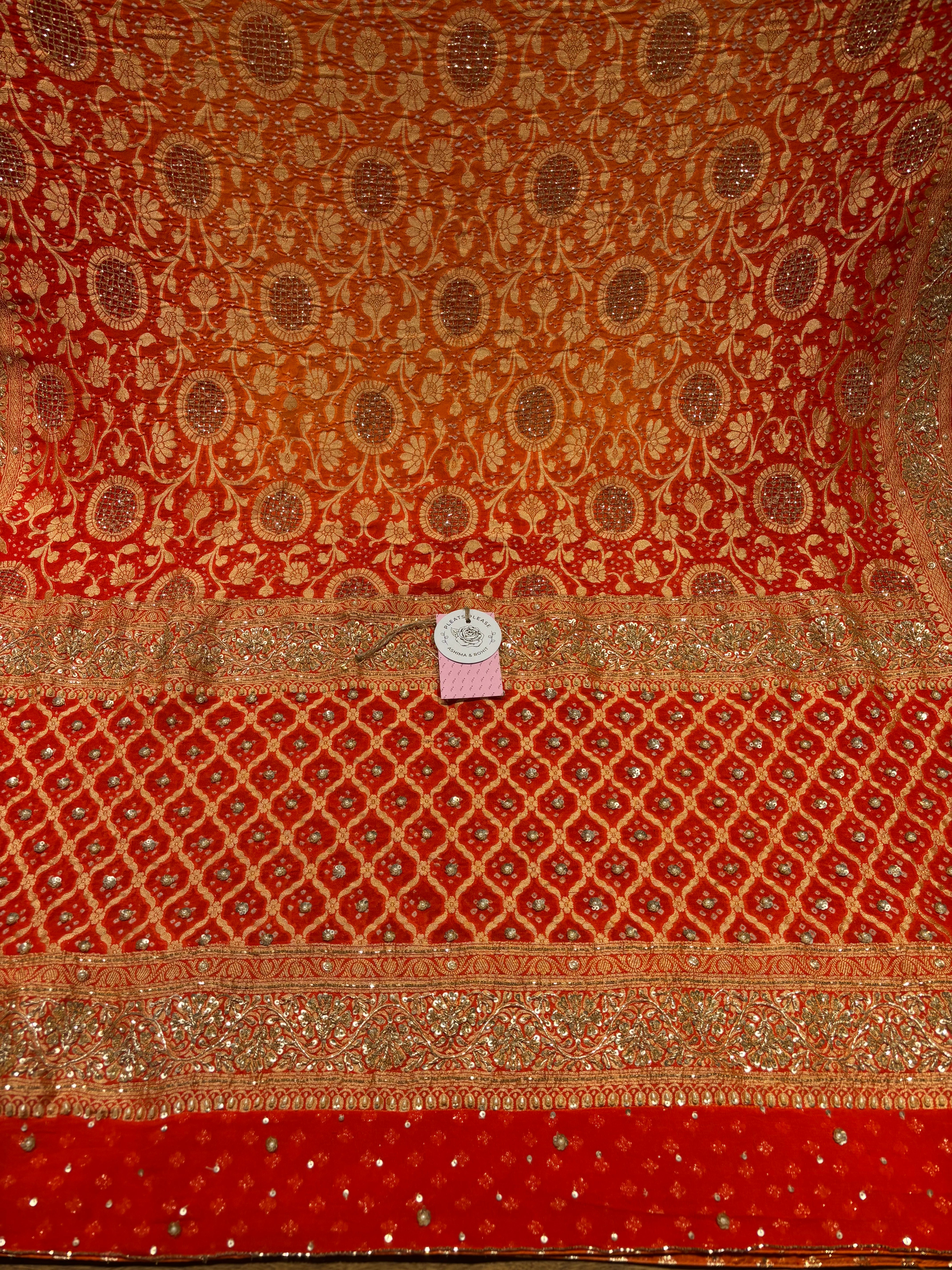 Burnt Orange Shaded Pure and Premium Georgette Bandhej Dupatta