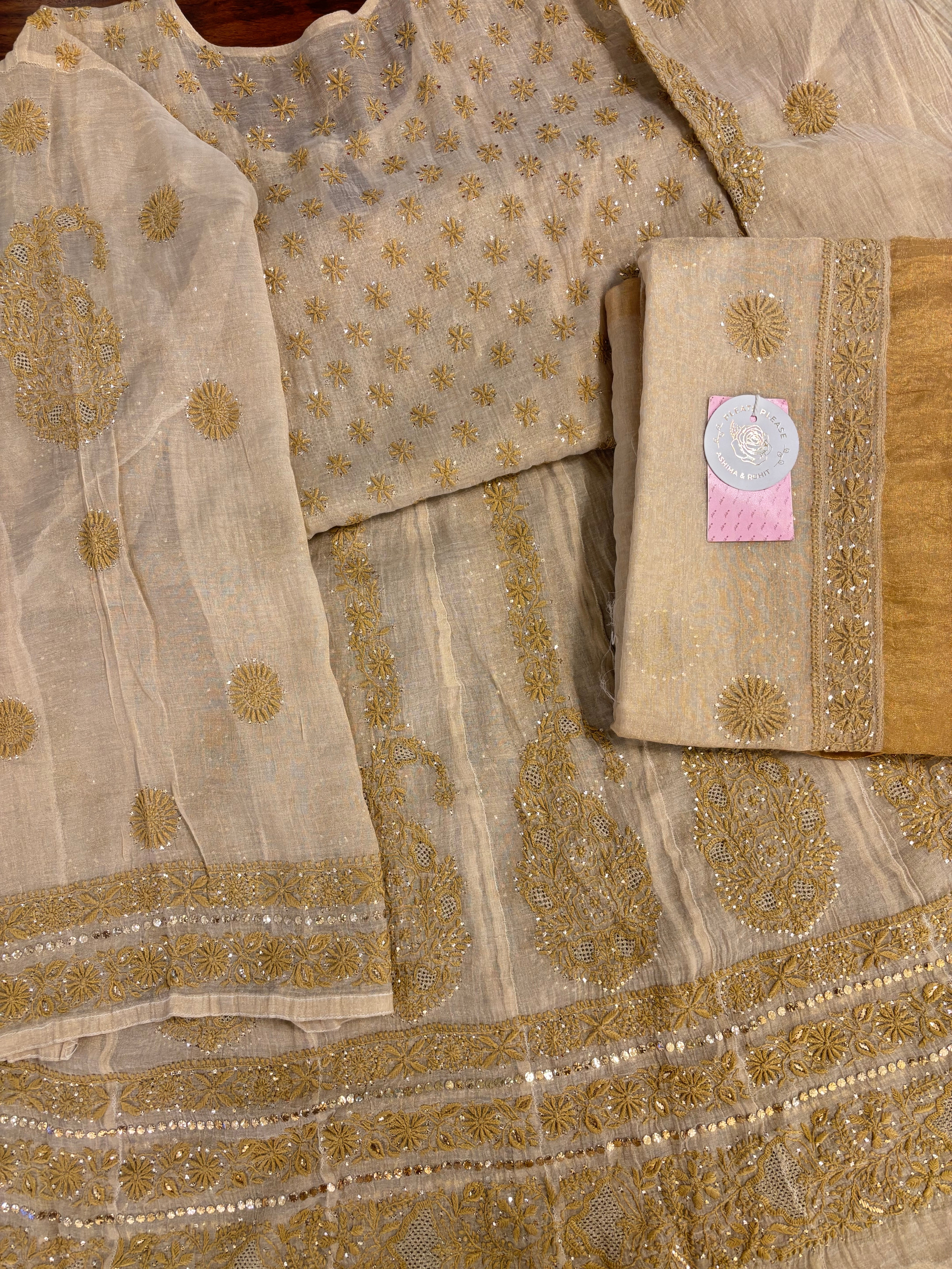 Dyeable Pure & Premium Tissue Mukaish Chikankari Bajirao Anarkali & Dupatta