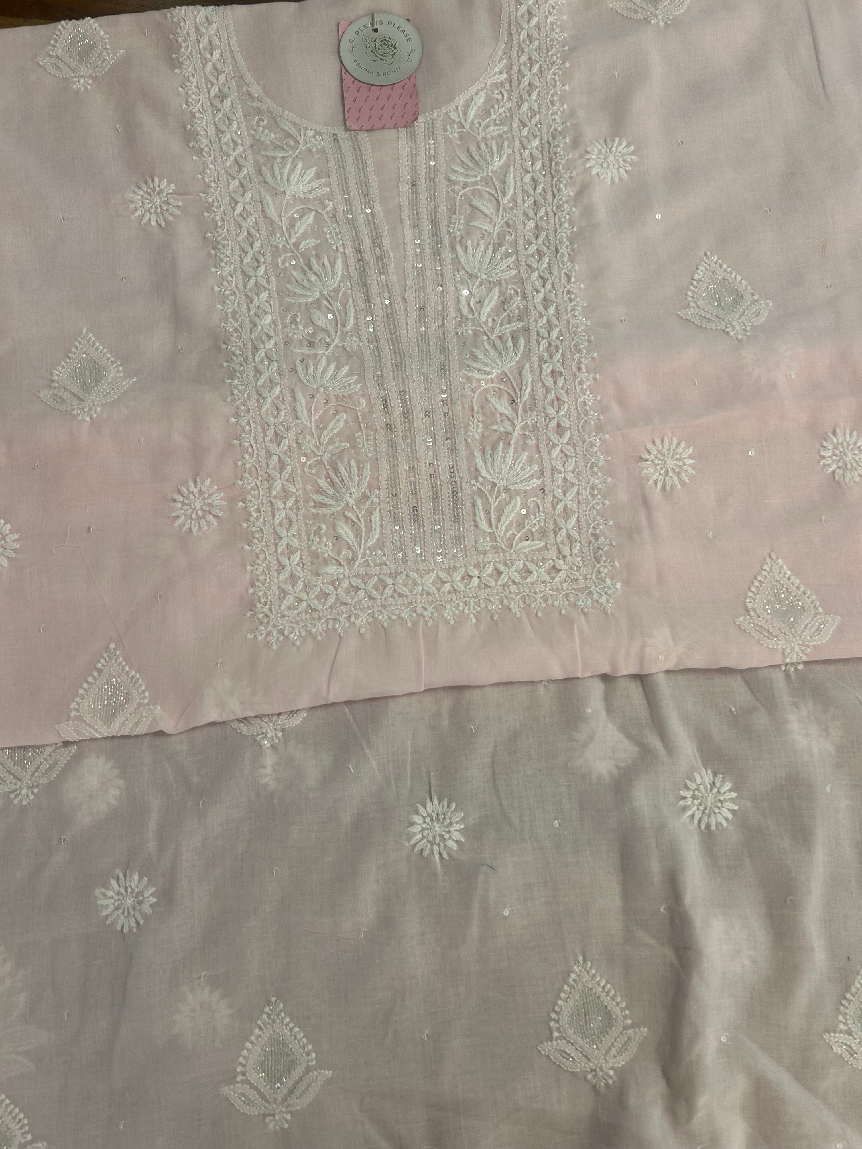 Powder Pink Mulmul Chikankari Kurta