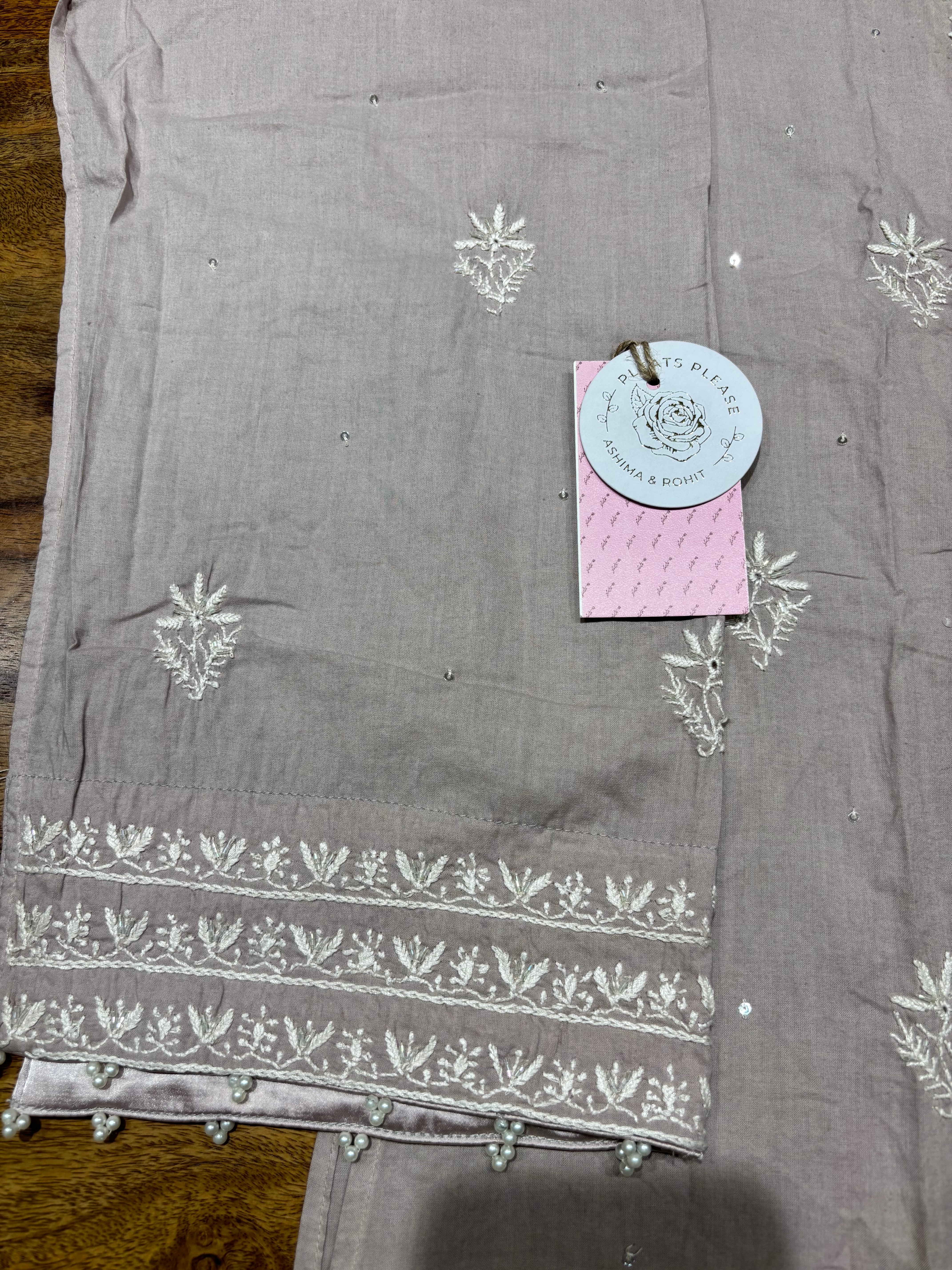 Mauvish Pink Mulmul Chikankari Kurta