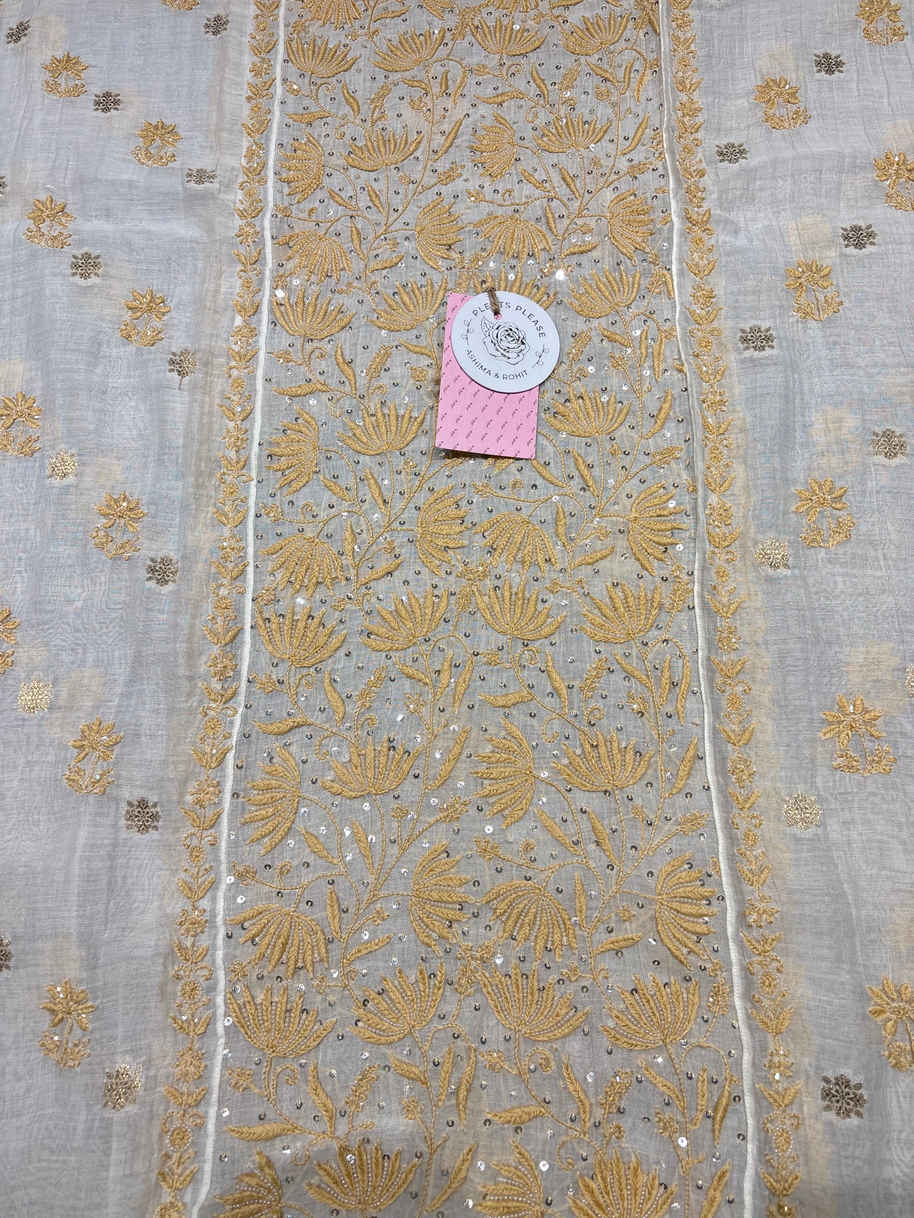 Dyeable Chanderi Mul Chikankari Kurta & Dupatta Set
