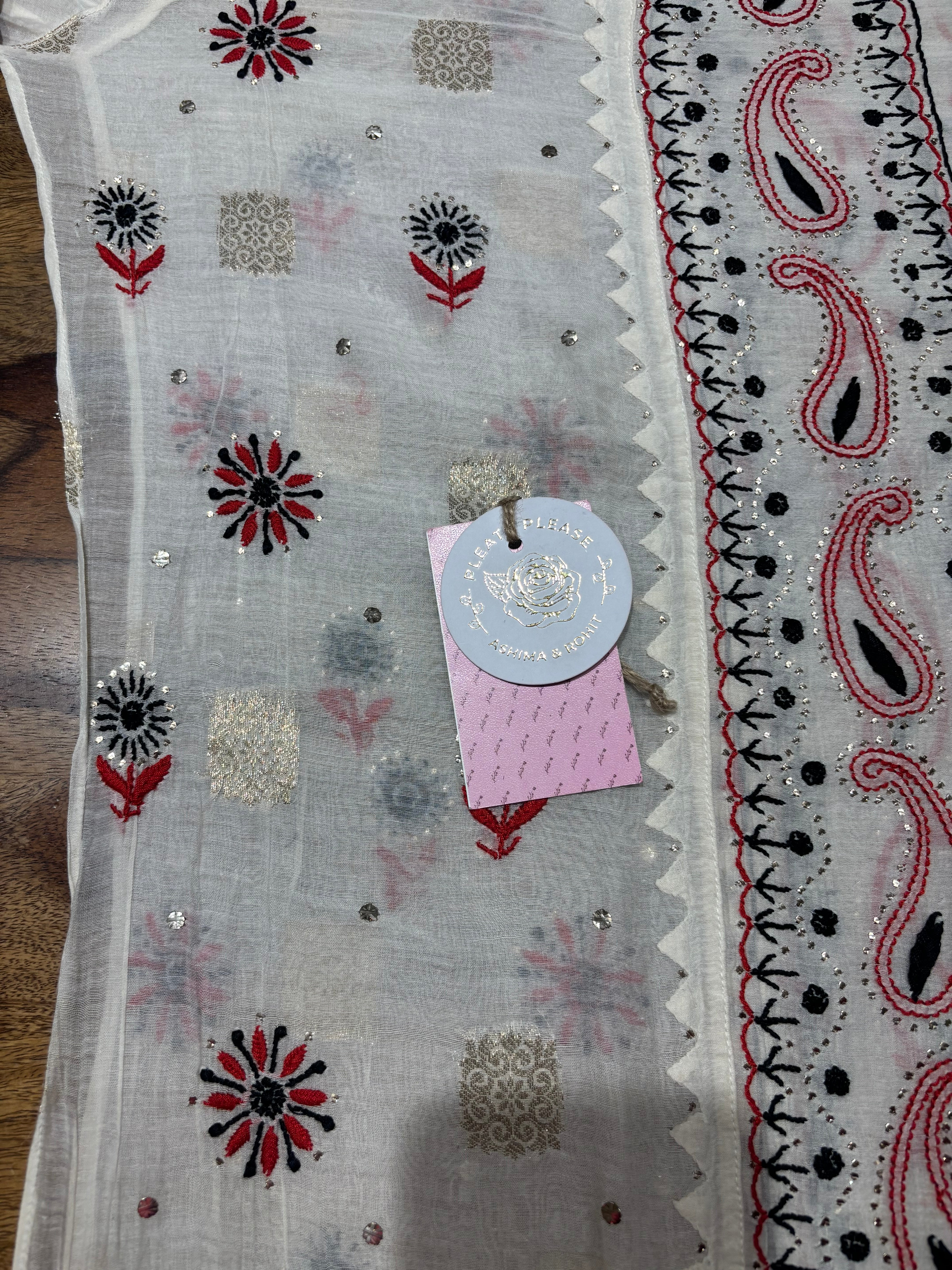 Dyeable Chanderi Mul Chikankari & Mukaish Kurta & Dupatta Set