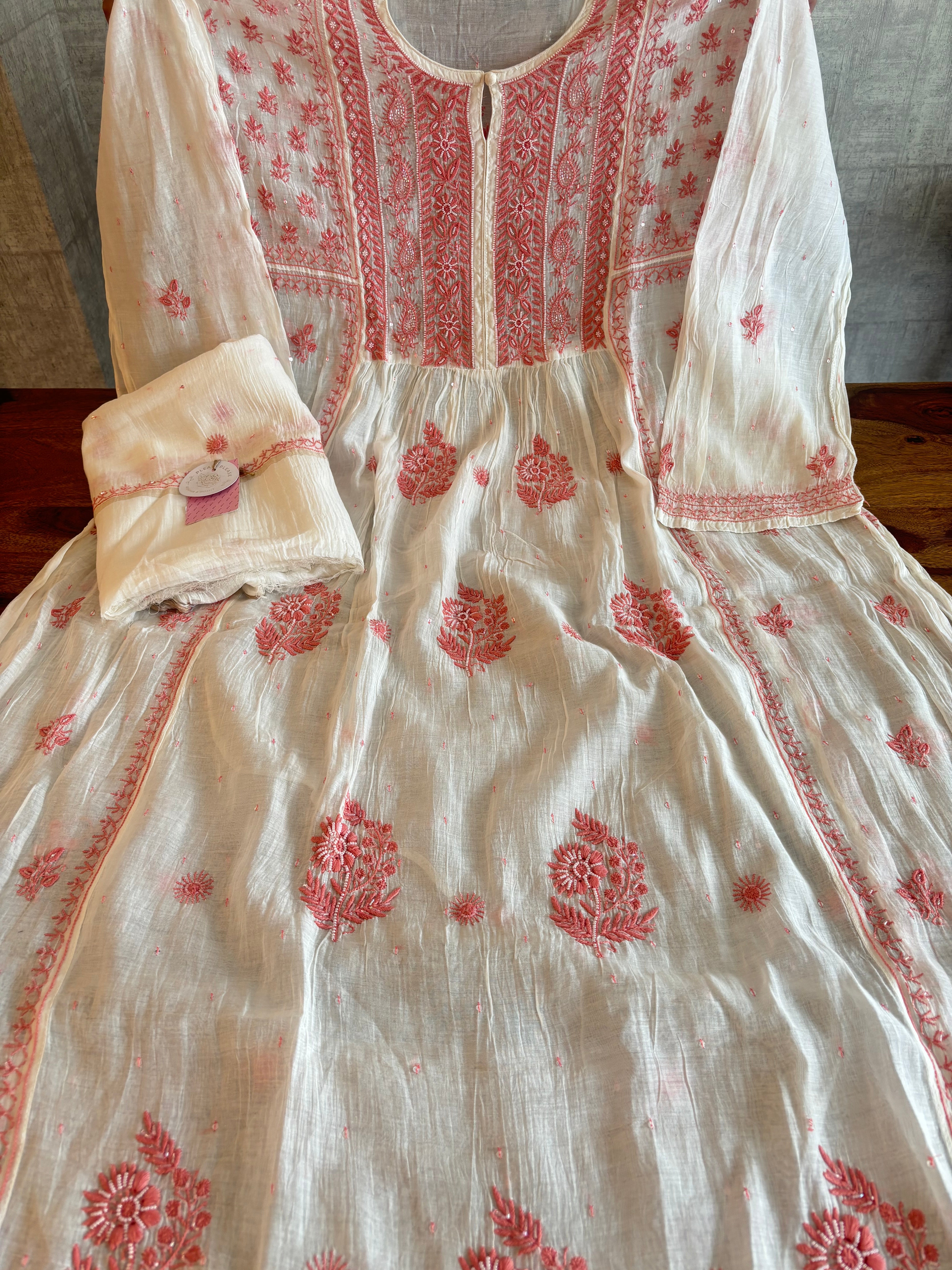 Dyeable Front Tucks Chikankari Kurta & Dupatta
