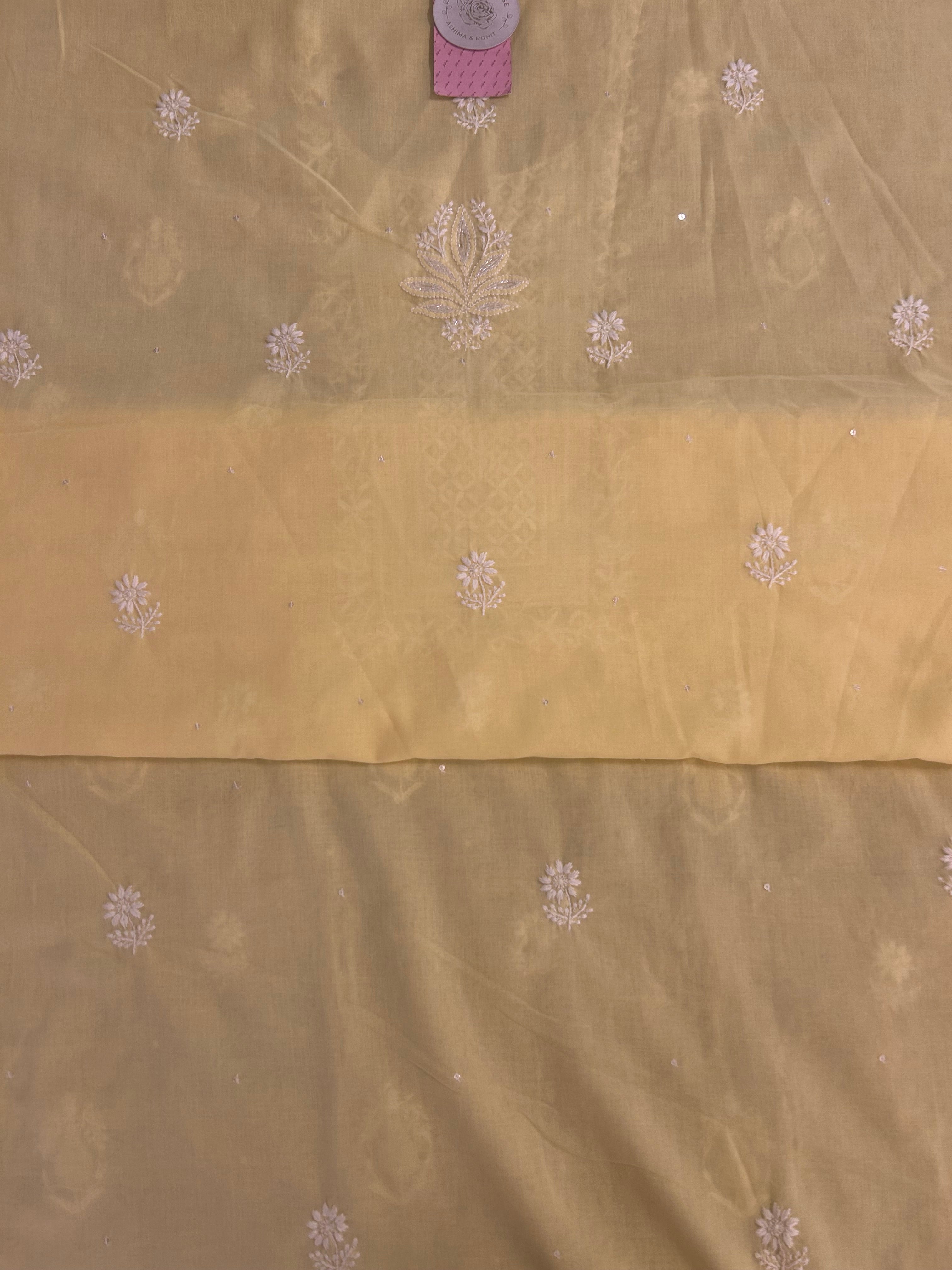 Butter Yellow Mulmul Chikankari Kurta