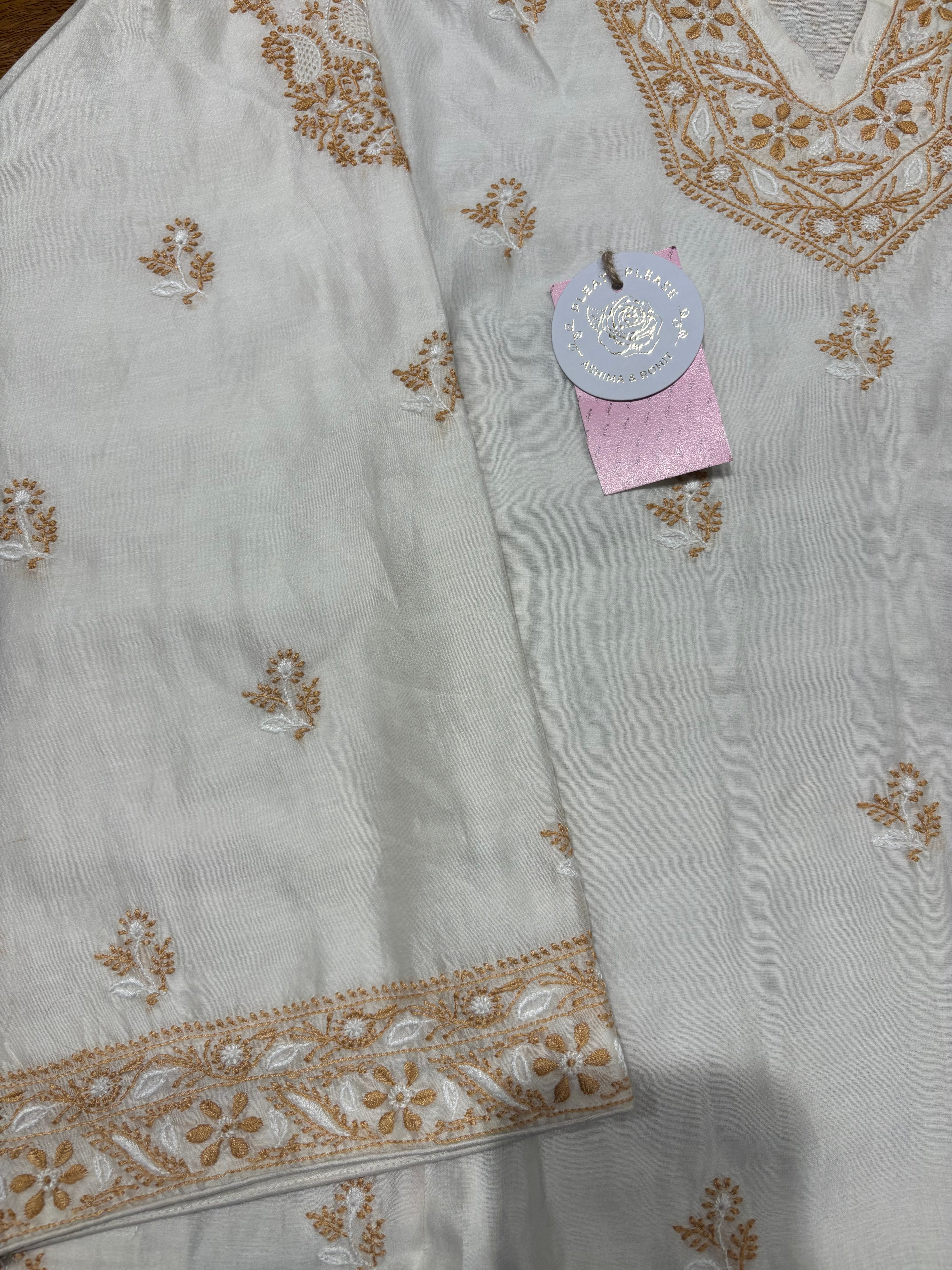 Dyeable Chanderi Silk Chikankari Choga Kurta