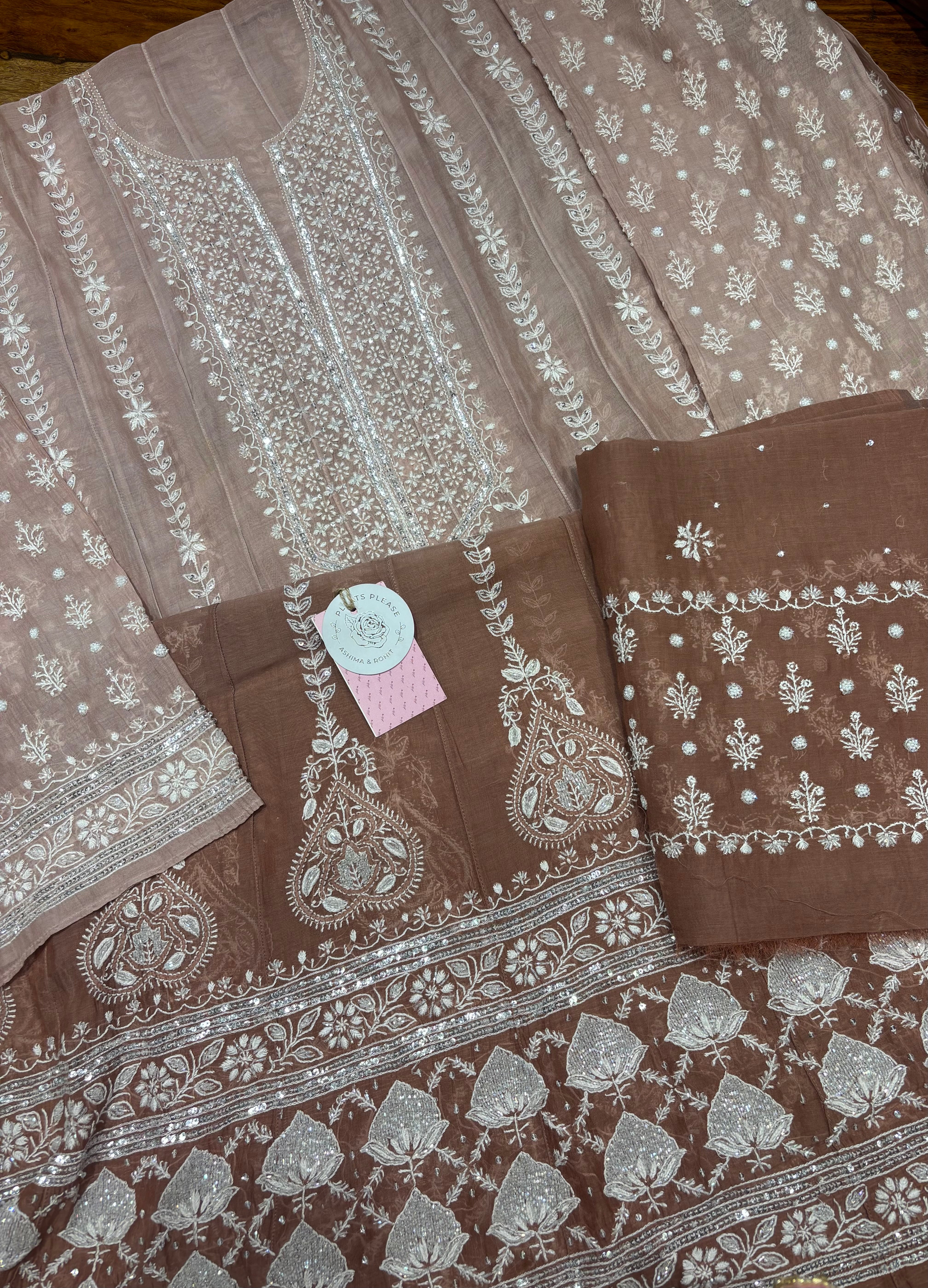 Rosewood Ombre Chanderi Mul Chikankari Anarkali & Dupatta Set