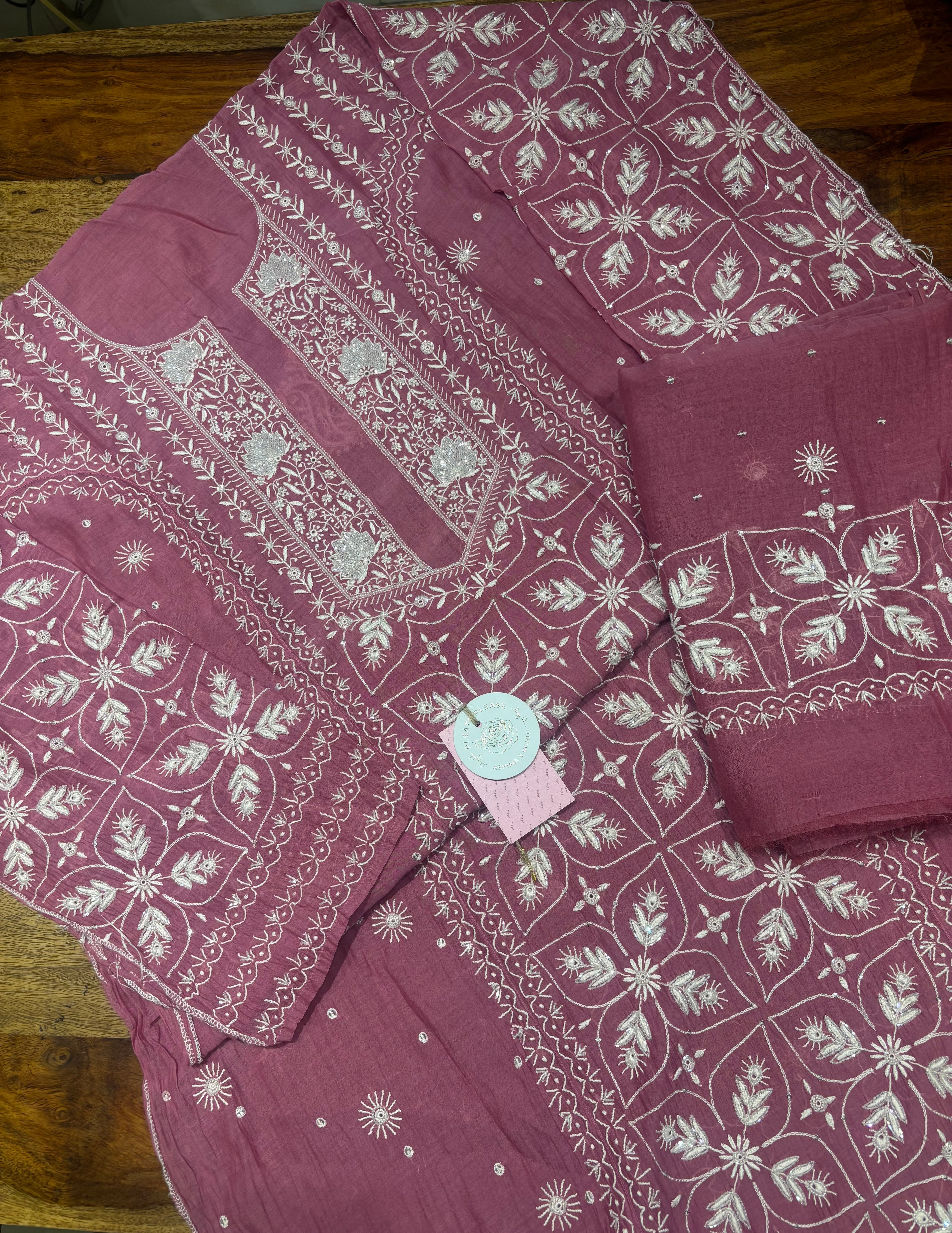Flamingo Pink Chanderi Mul Chikankari Kurta & Dupatta Set