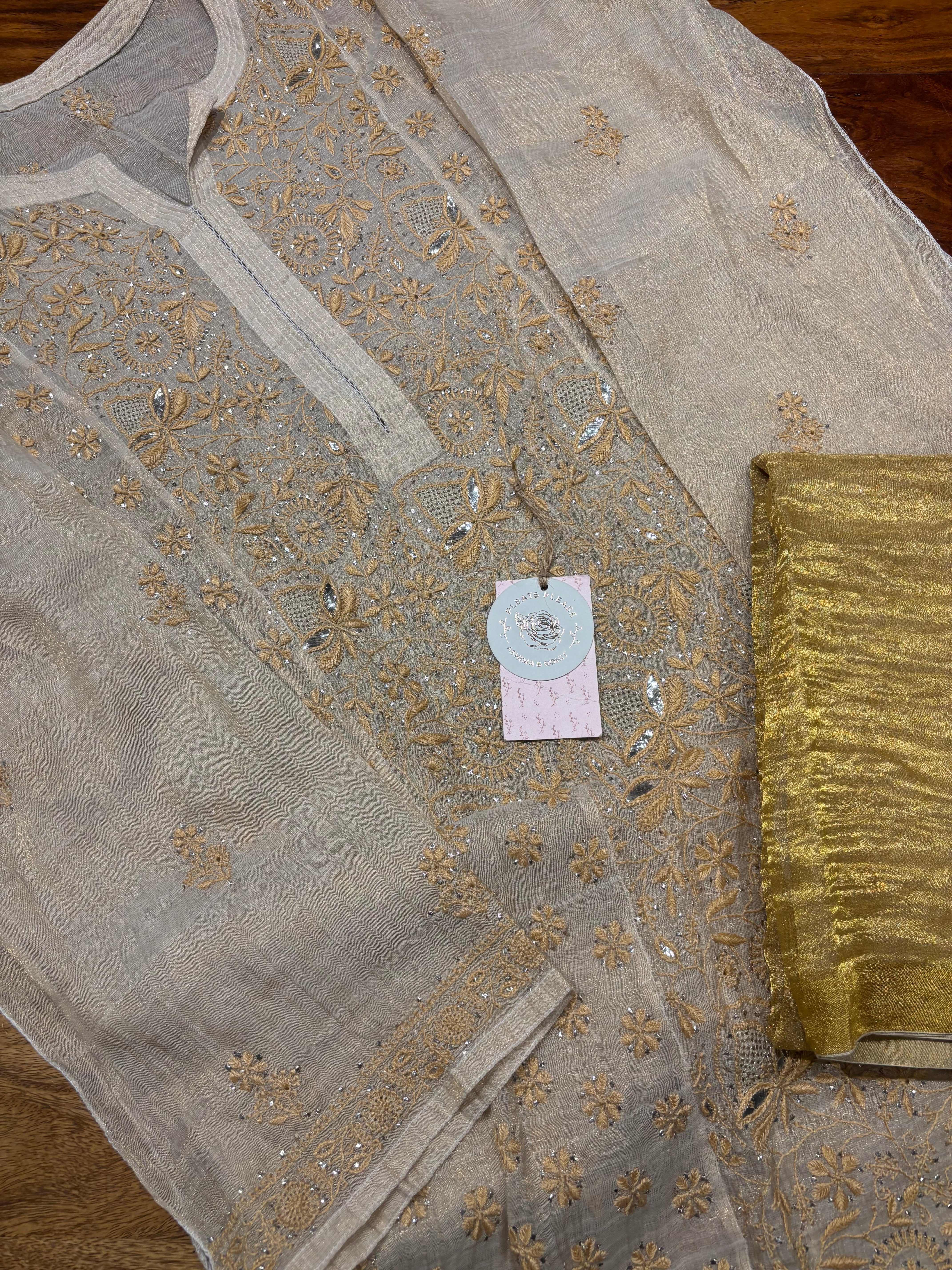 Dyeable Pure & Premium Tissue Chikankari & Mukaish Kurta and Dupatta set