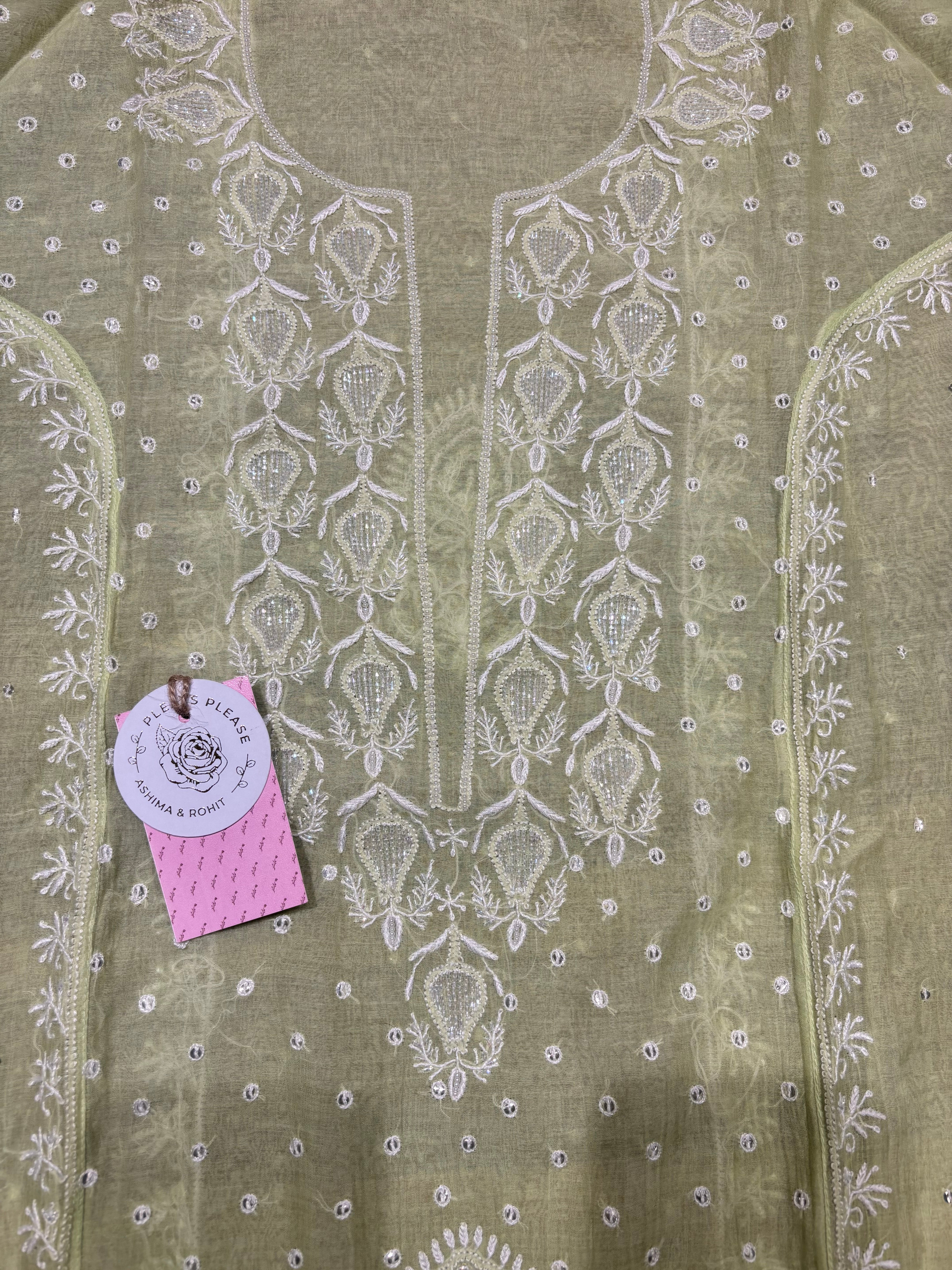 Green Chanderi mul Chikankari kurta and Dupatta set