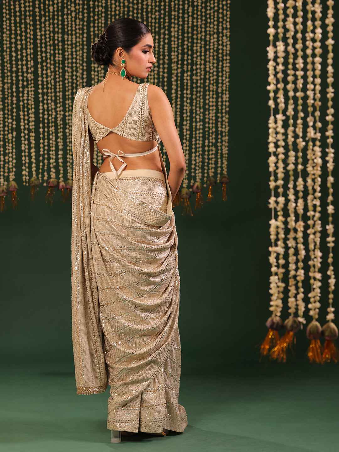 Celestial Shimmer: Pure & Premium Georgette Mukaish Saree