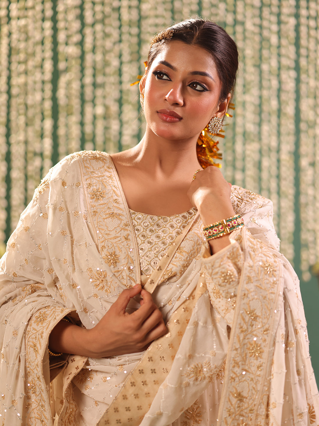 Ivory Pure Georgette Chikankari Anarkali and Dupatta