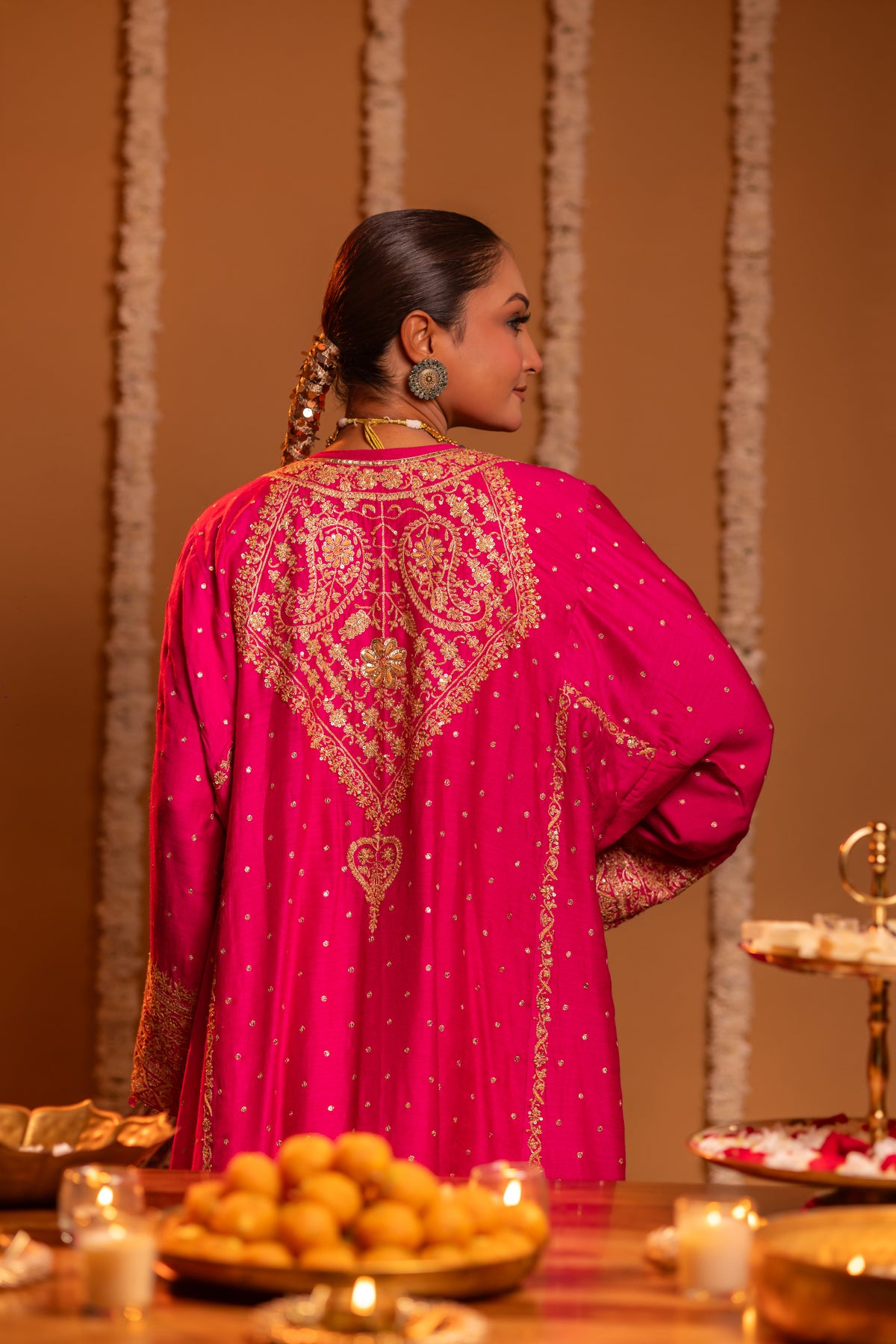 Magenta Pure & Premium Monga Silk Chikankari Kurta, Bottom With Organza Dupatta