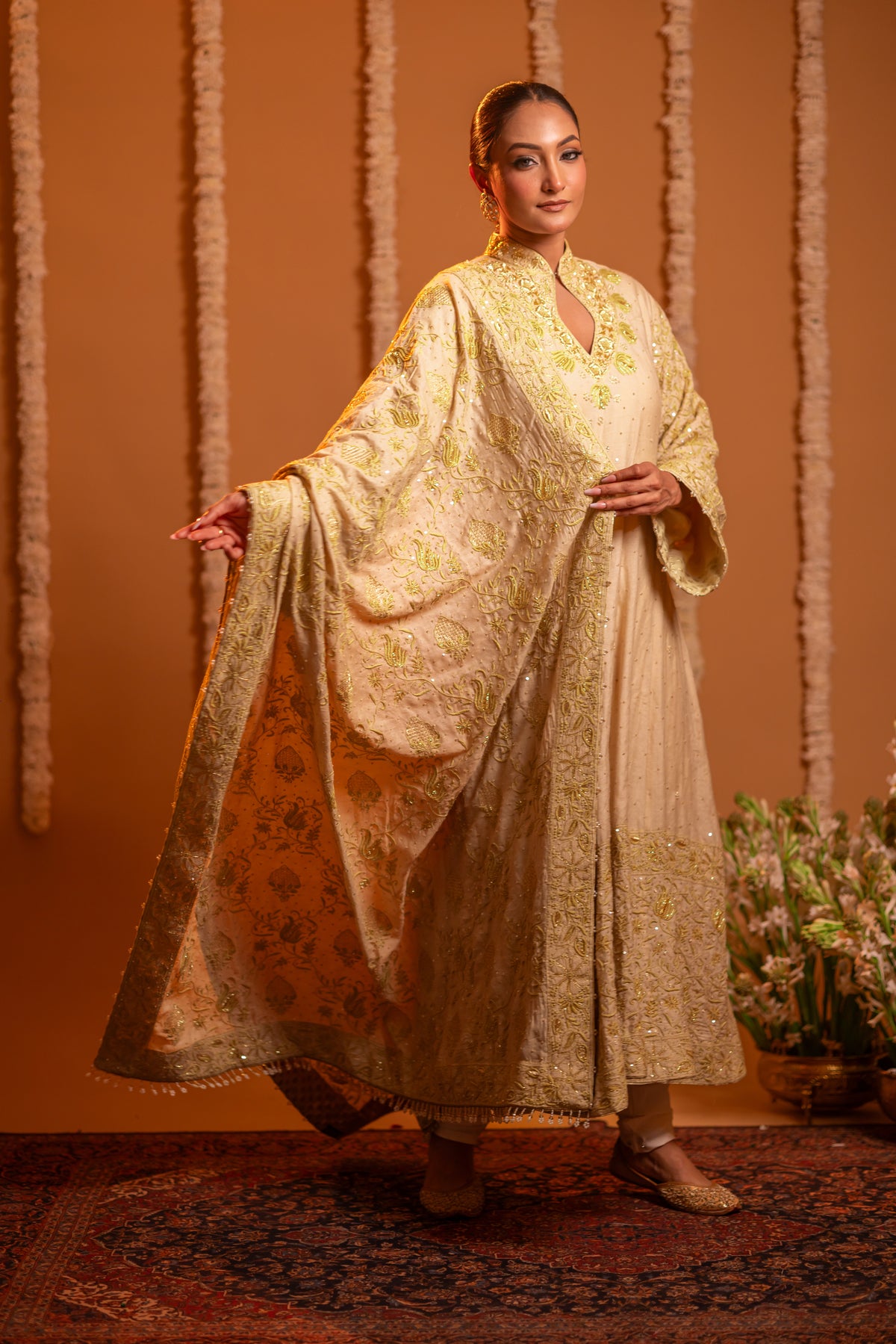 Dyeable Pure Munga Silk Chikankari Anarkali and Dupatta